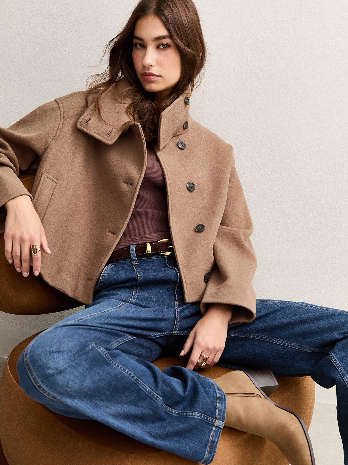 Image 5 of 5 of New Look Funnel Neck Button Front Jacket - Brown
