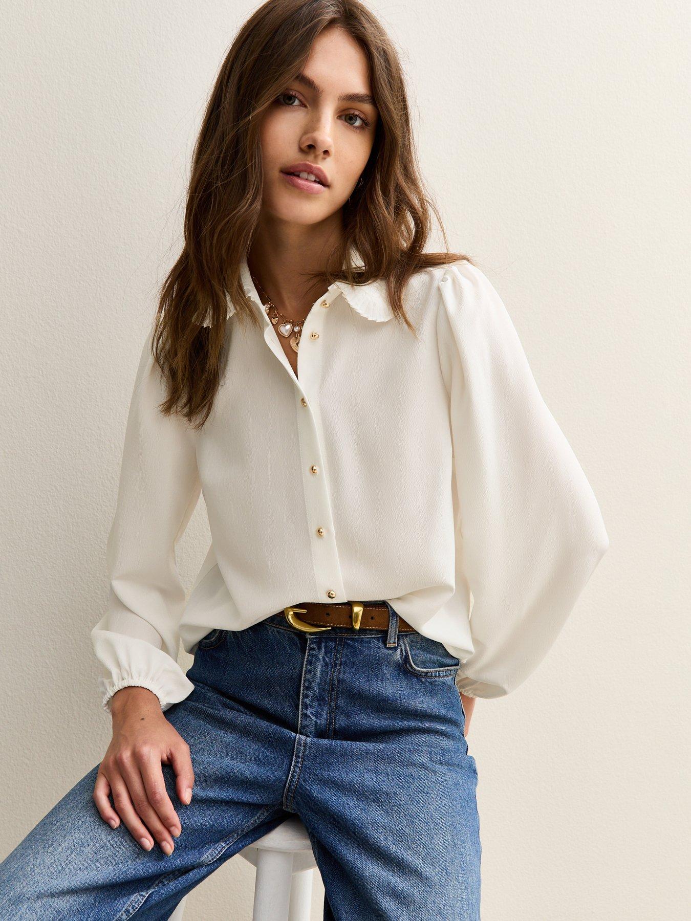 New Look White Plisse Collar Shirt