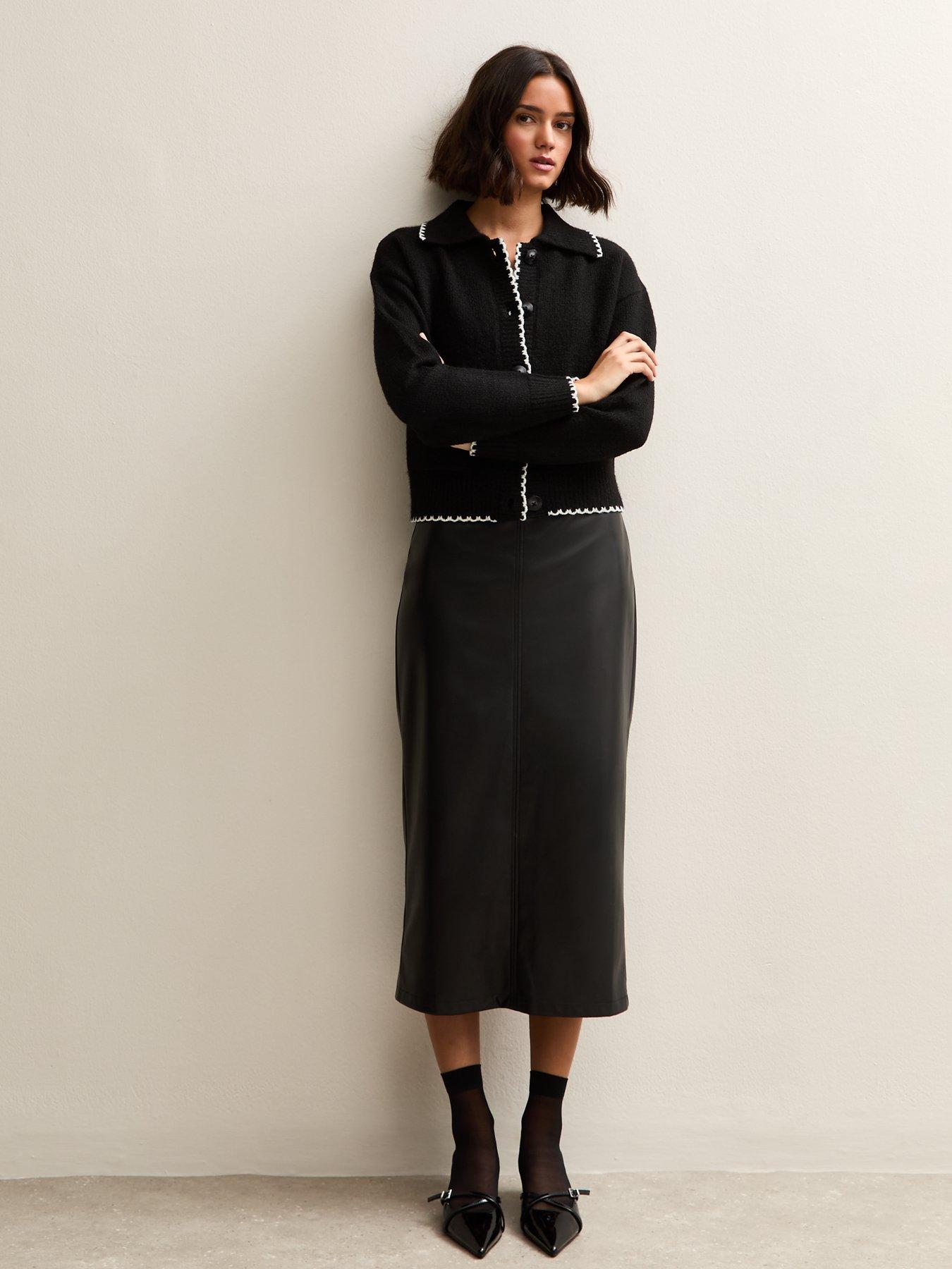 New Look Black Faux Leather Pencil Skirt