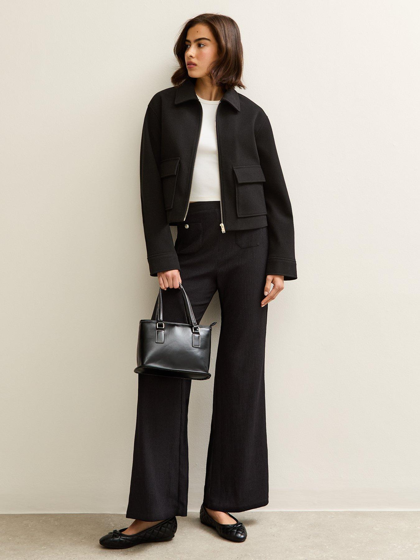 New Look Textured Jersey Wide Leg Trousers - Black