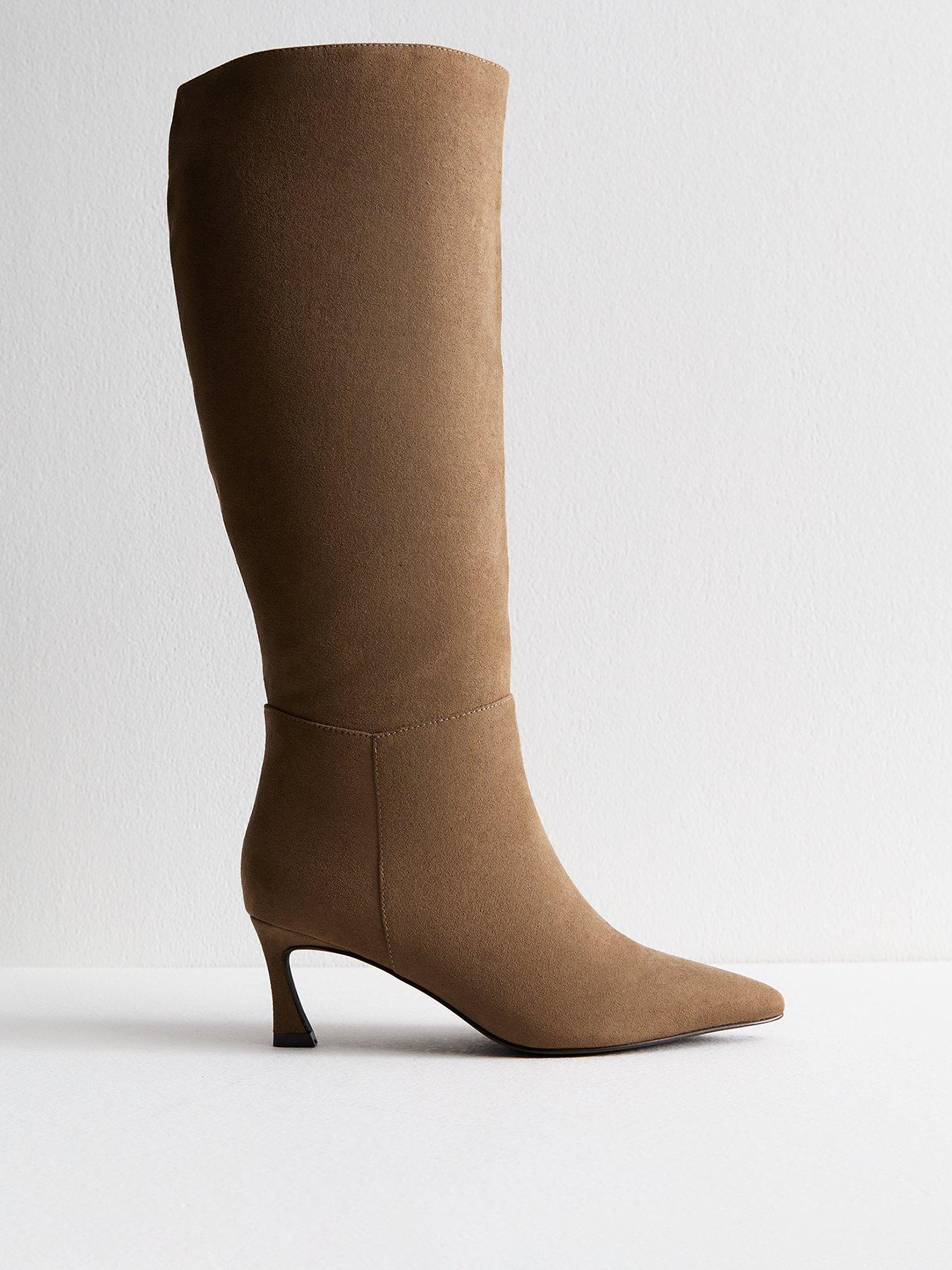 New Look Camel Faux Suede Heeled Knee High Boots - Brown