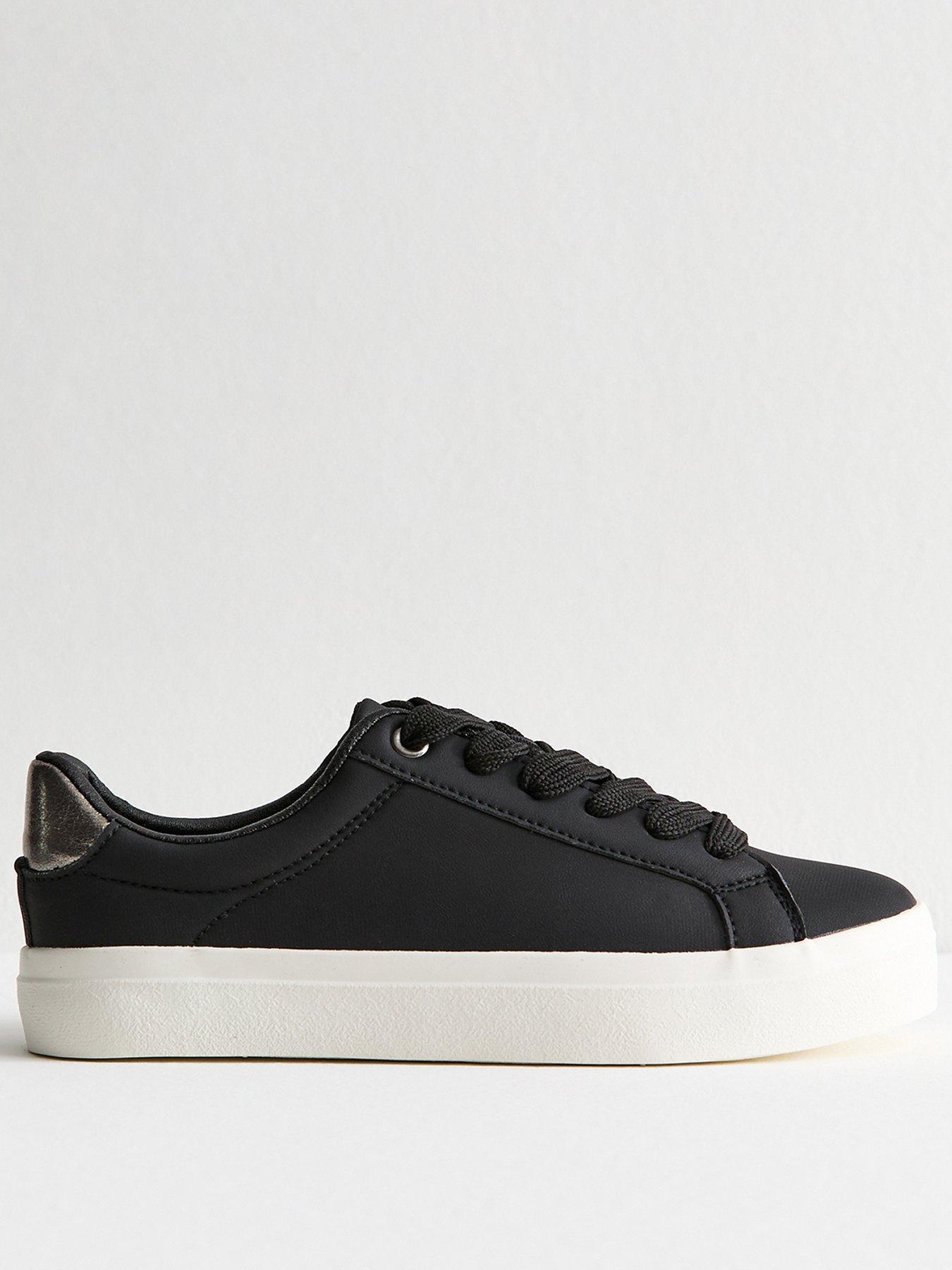 New Look Black Faux Leather Contrast Heel Tab Trainers