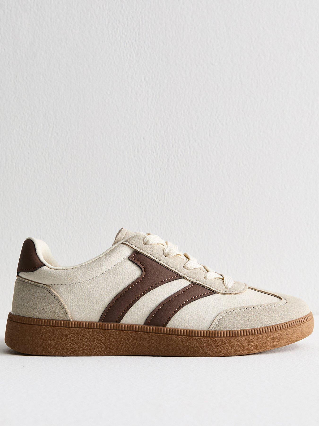 New Look Cream Contrast Panel Faux Suede Trainers