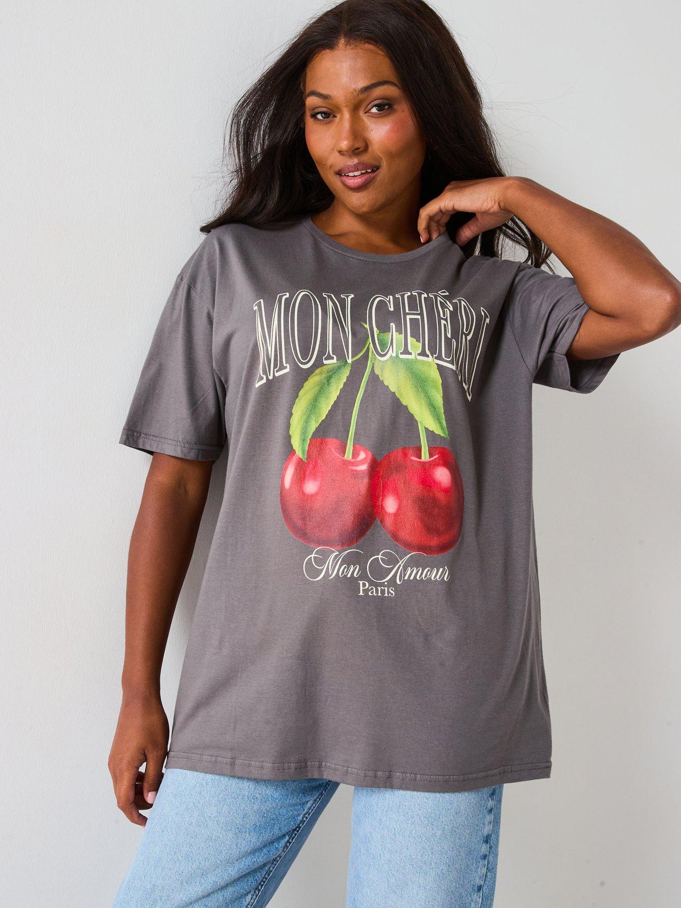 V by Very Curve Mon Cheri Graphic T-Shirt - Grey