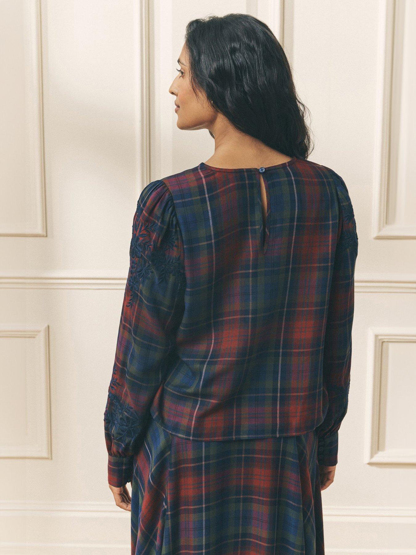 Image 2 of 5 of Laura Ashley Long Sleeve Check Embroidered Blouse - Purple/Red/Green