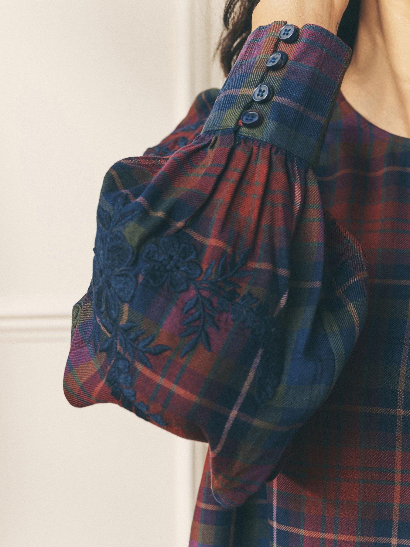 Image 5 of 5 of Laura Ashley Long Sleeve Check Embroidered Blouse - Purple/Red/Green