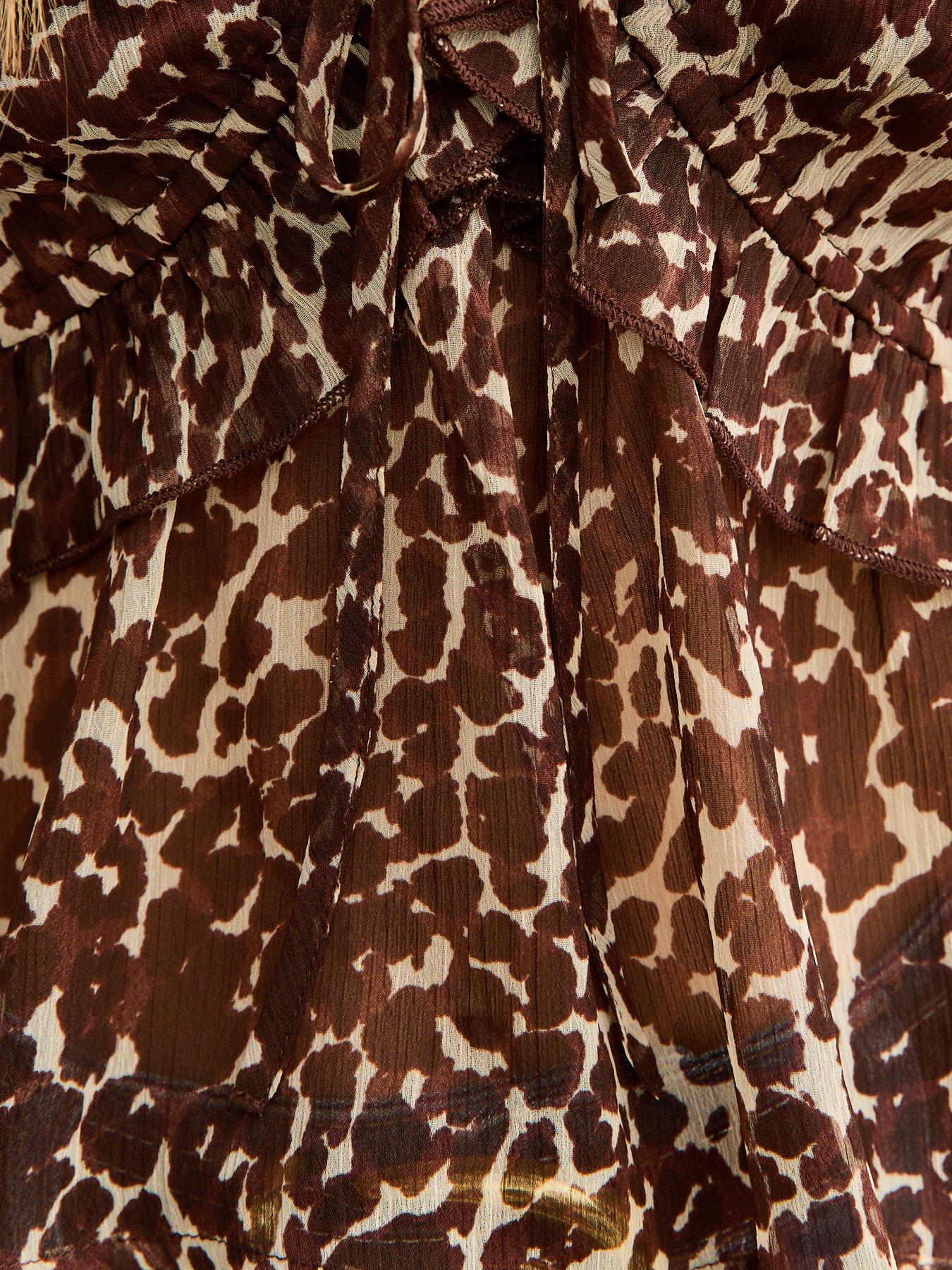 Image 5 of 5 of New Look Chiffon V-Neck Frill Blouse - Brown