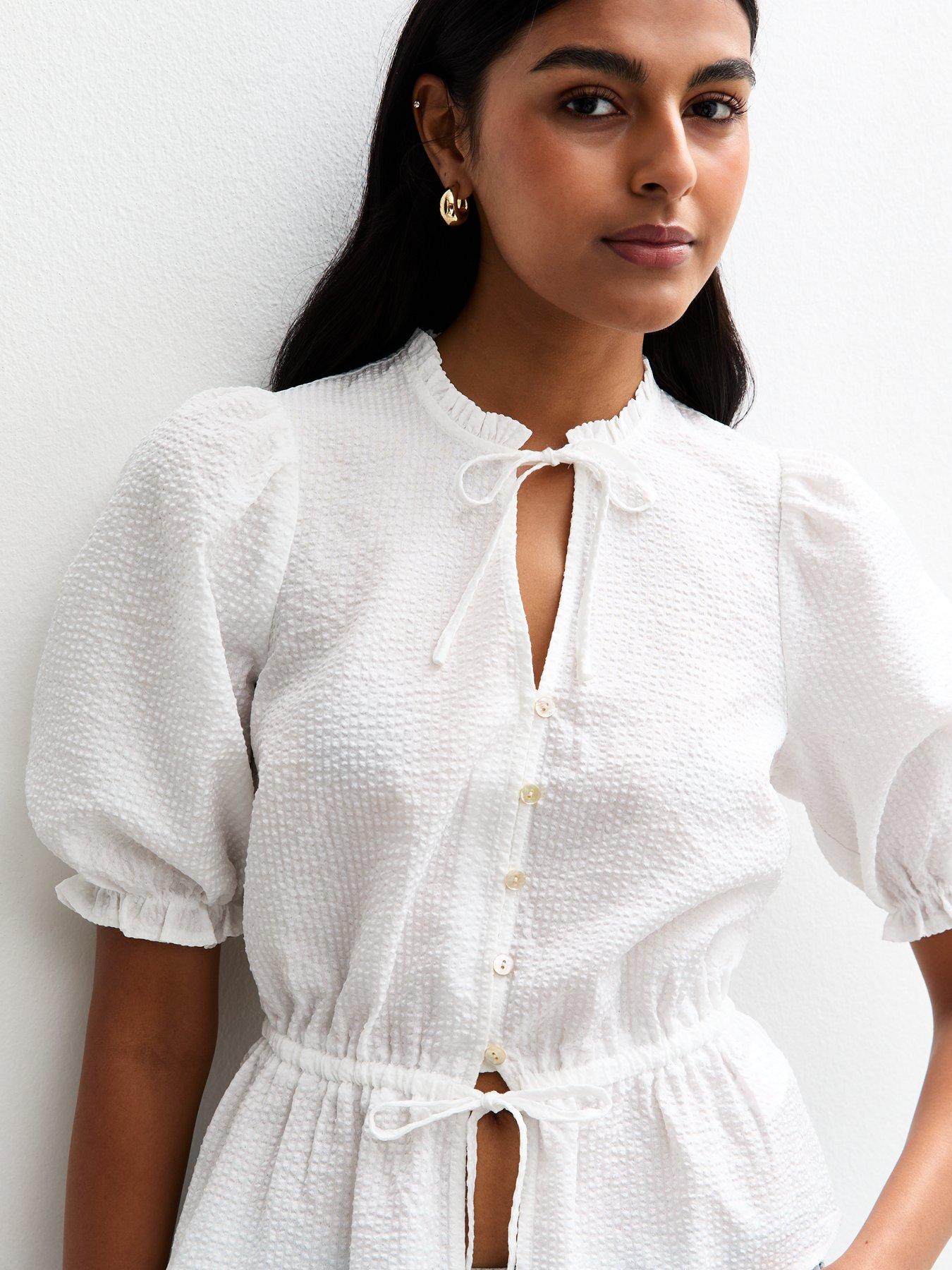 new-look-crinkled-tie-neck-top-creamoutfit