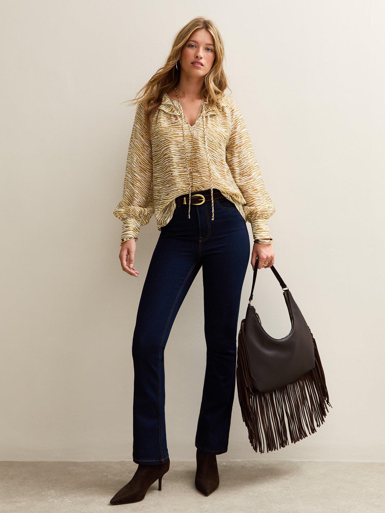 Image 3 of 4 of New Look Zebra Frill Long Sleeve Blouse - Yellow