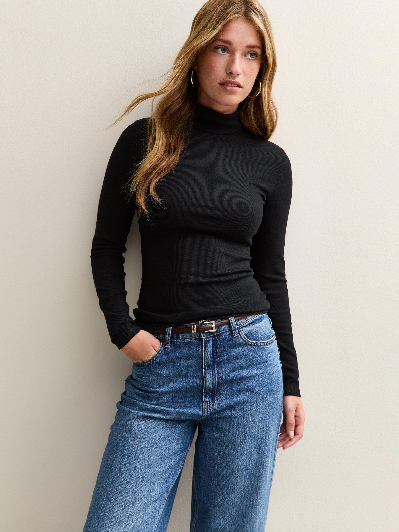 New Look Black Jersey Gathered Neck Slinky Bodysuit