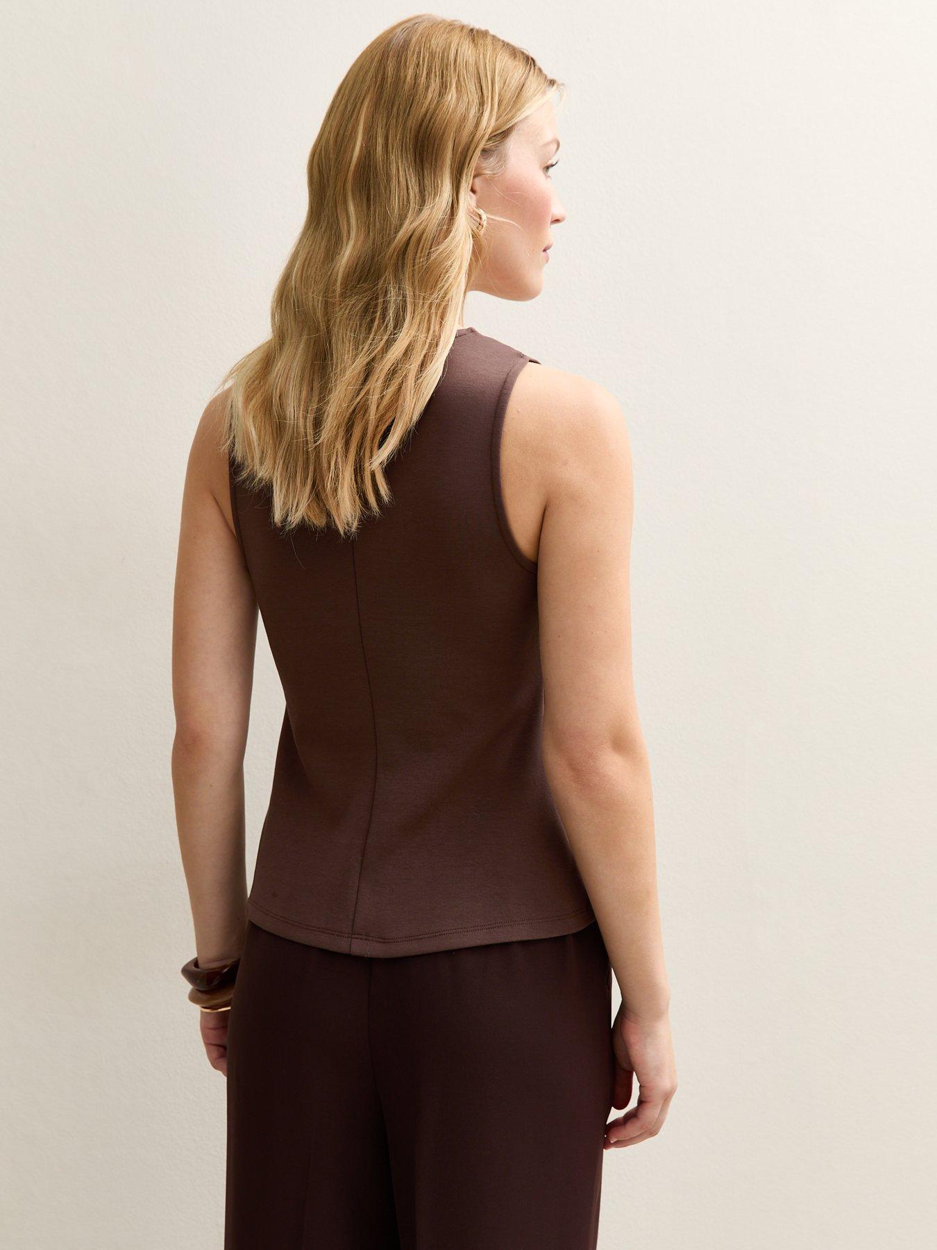 new-look-brown-square-neck-button-through-sleeveless-topstillFront