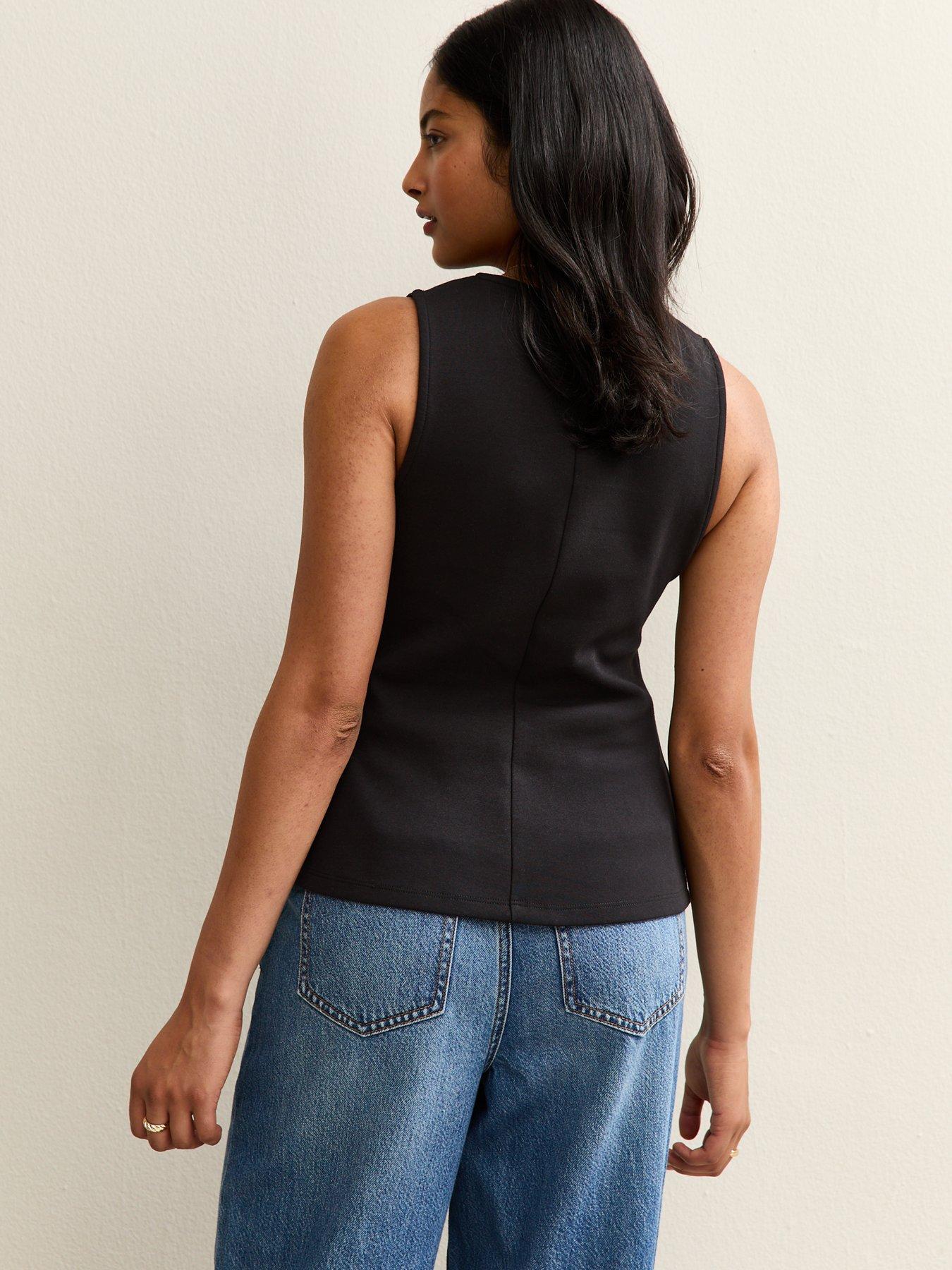 new-look-black-square-neck-button-through-sleeveless-topstillFront