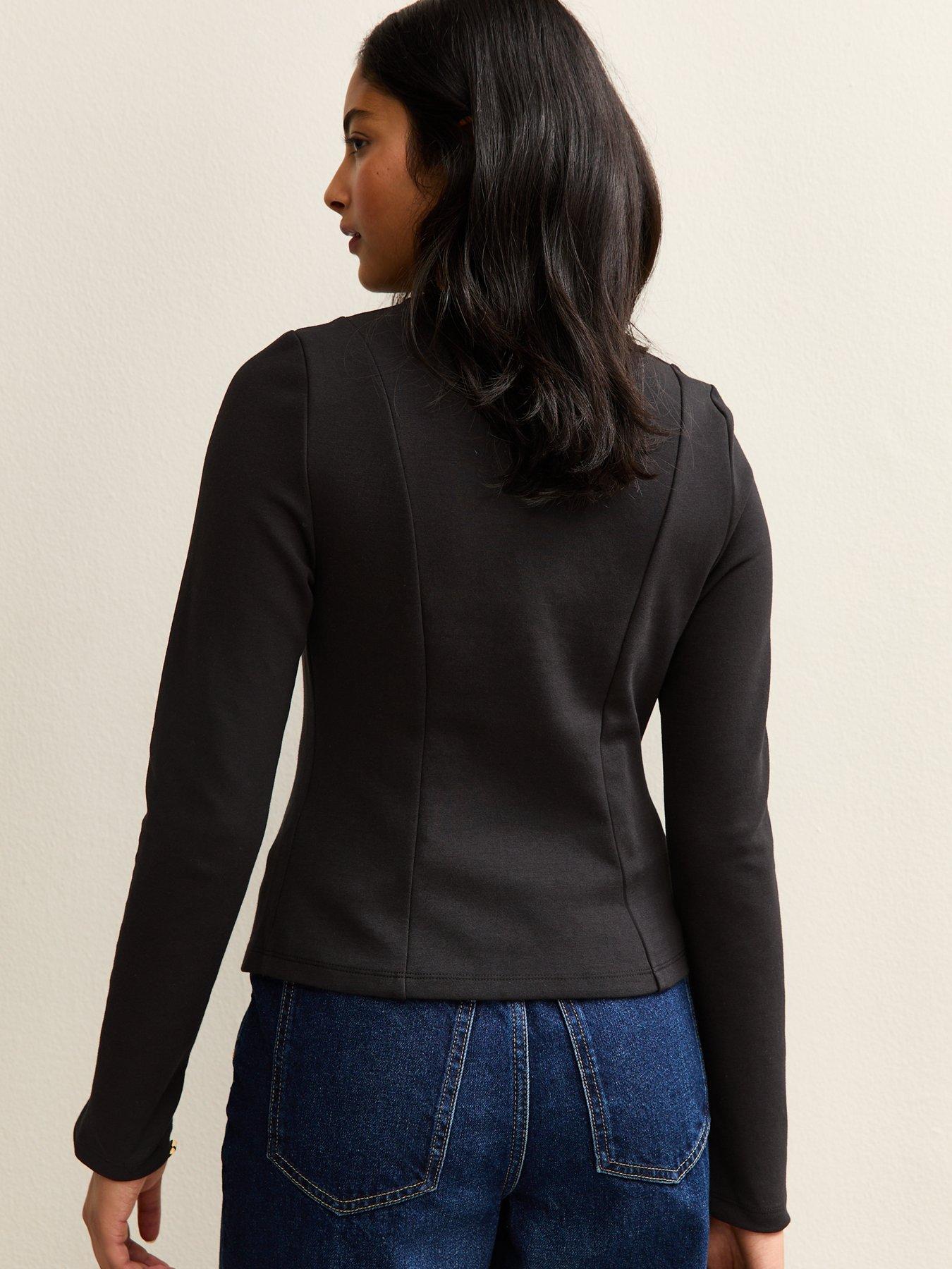 Image 2 of 5 of New Look Panelled Button Through Long Sleeve Top - Black
