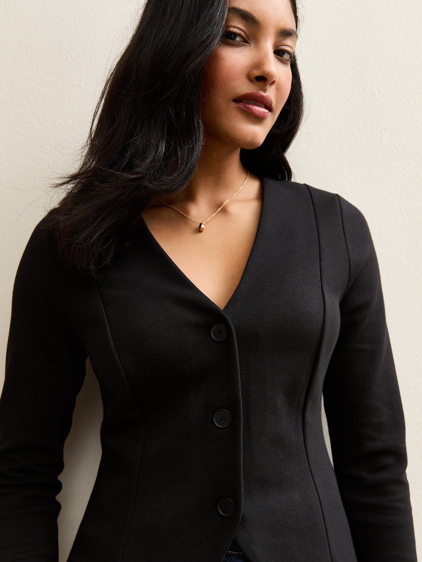 Image 4 of 5 of New Look Panelled Button Through Long Sleeve Top - Black