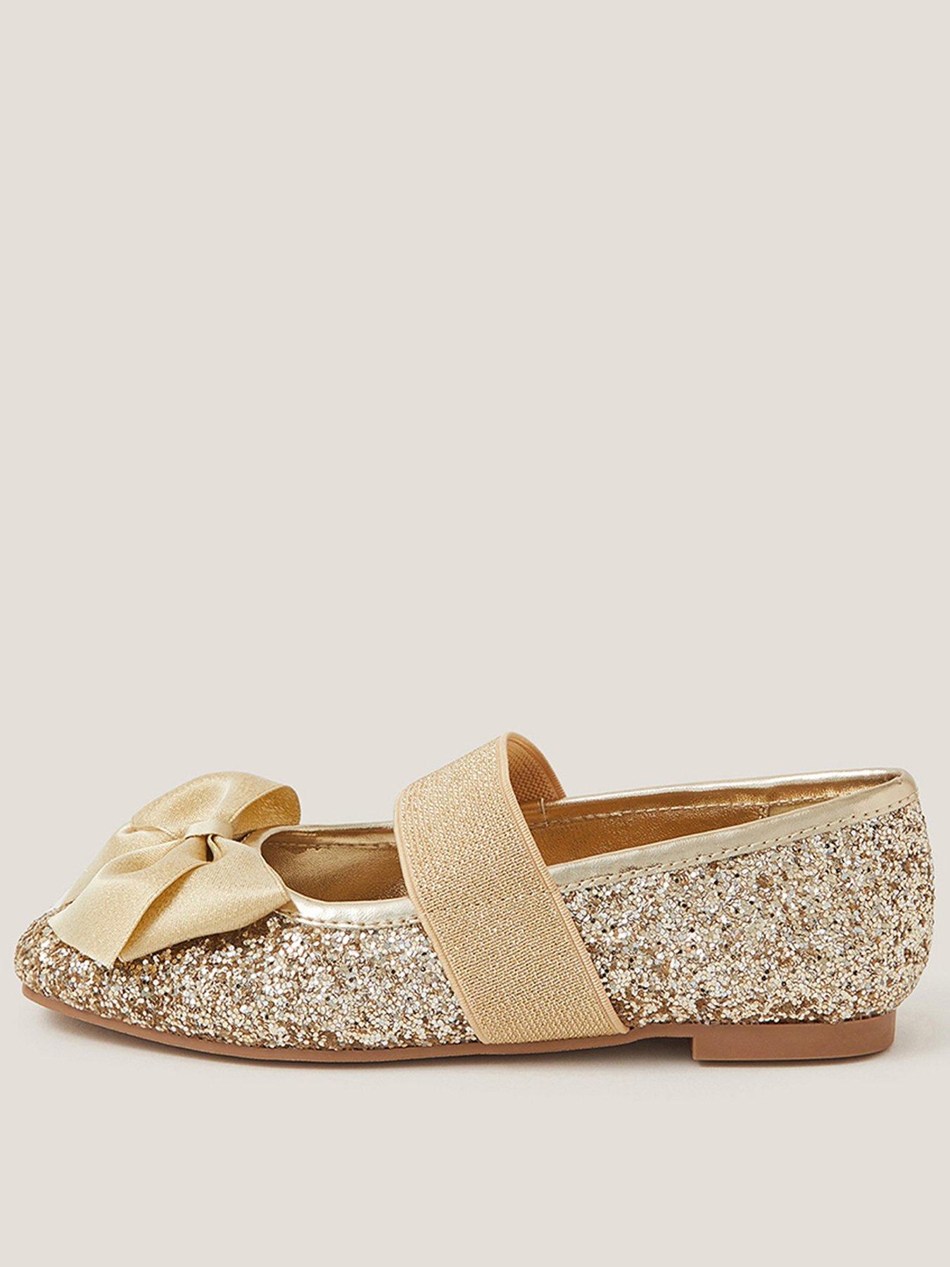 Monsoon Girls Glitter Bow Ballerina Shoes - Gold