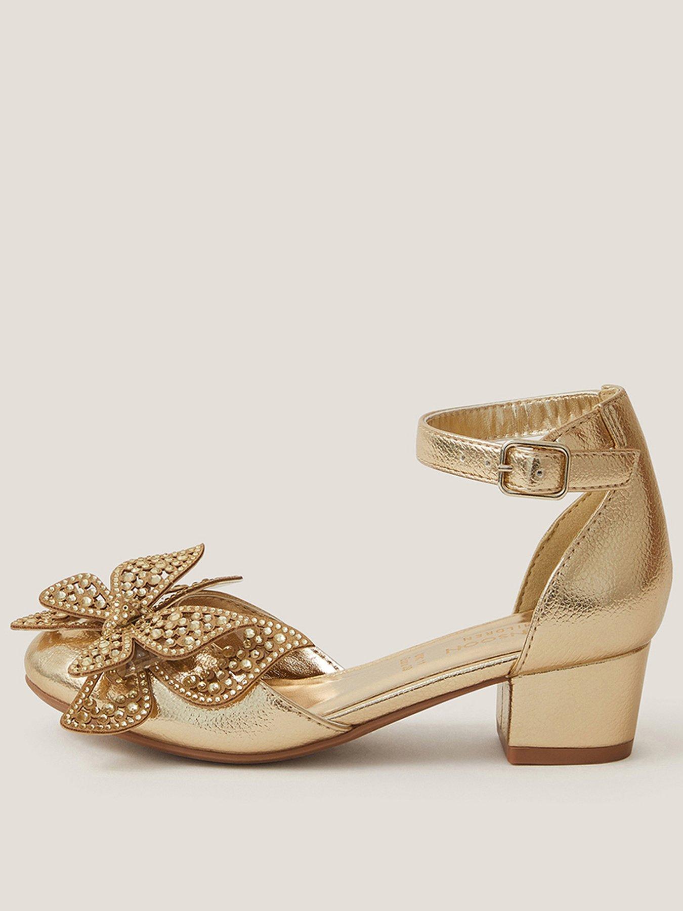 Monsoon Girls Sparkle Butterfly Heeled Shoes - Gold