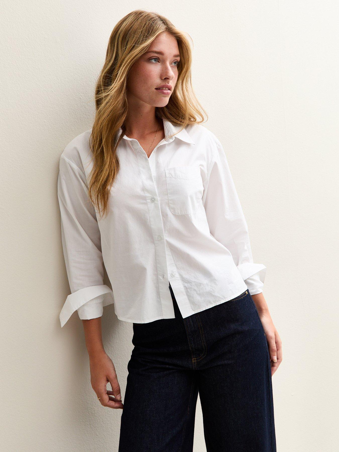 Image 1 of 5 of New Look White Boxy Fit Long Sleeve Shirt