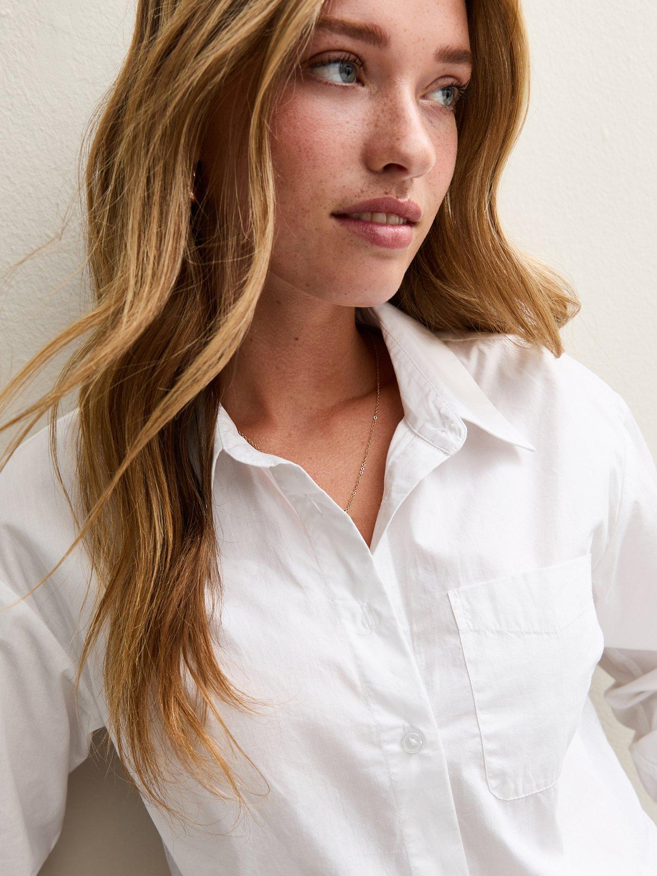 Image 5 of 5 of New Look White Boxy Fit Long Sleeve Shirt