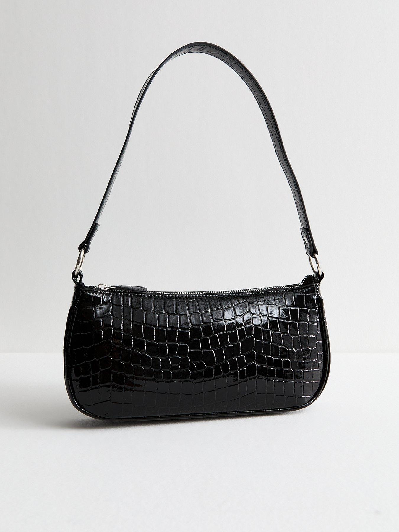 New Look Faux Leather Crocodile Embossed Shoulder Bag - Black