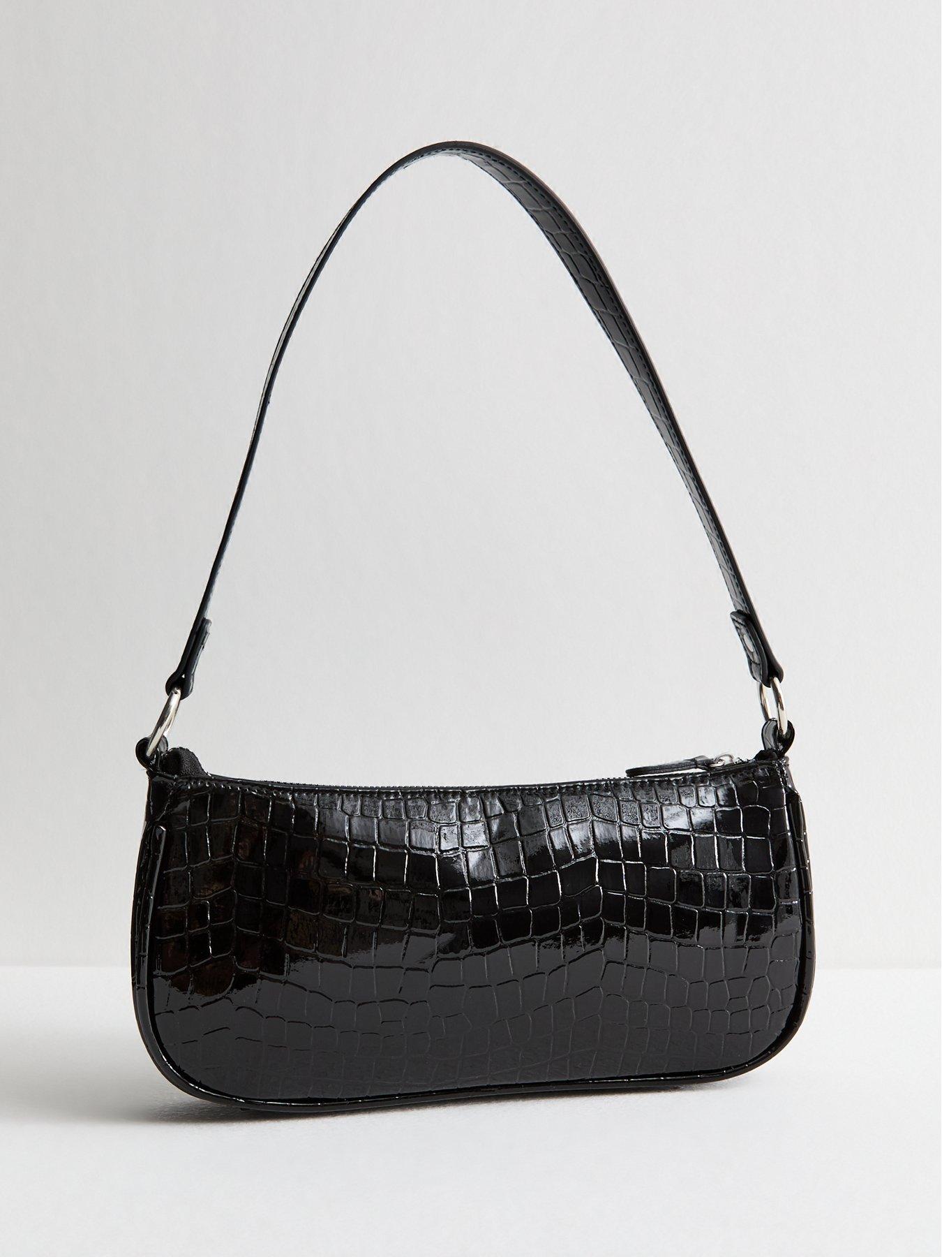 Image 4 of 5 of New Look Faux Leather Crocodile Embossed Shoulder Bag - Black