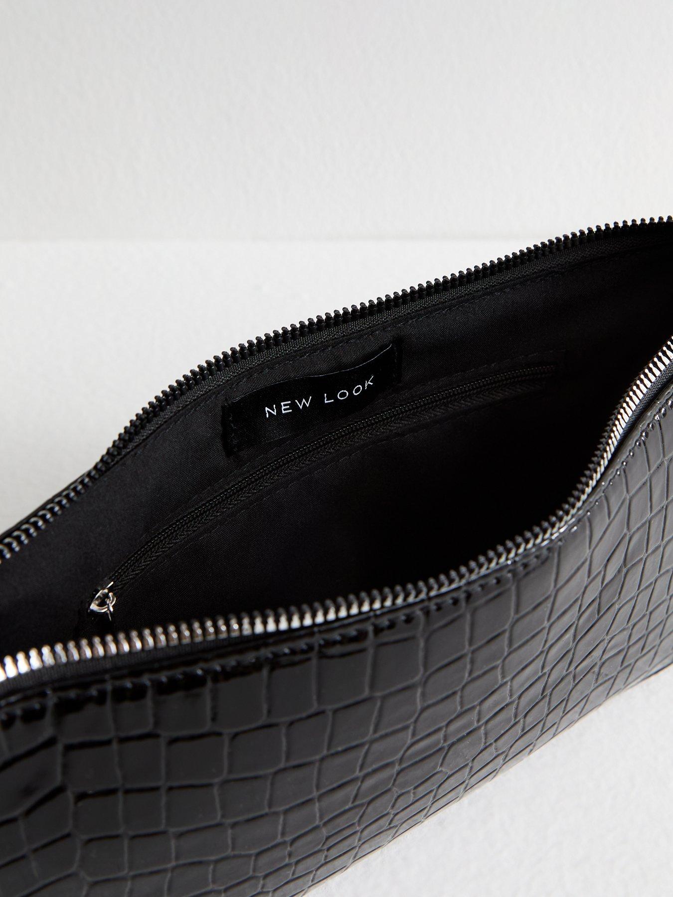 Image 5 of 5 of New Look Faux Leather Crocodile Embossed Shoulder Bag - Black