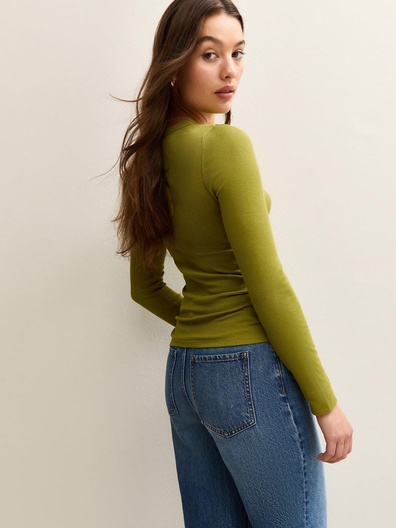 new-look-light-khaki-long-sleeve-ribbed-crew-neck-topstillFront
