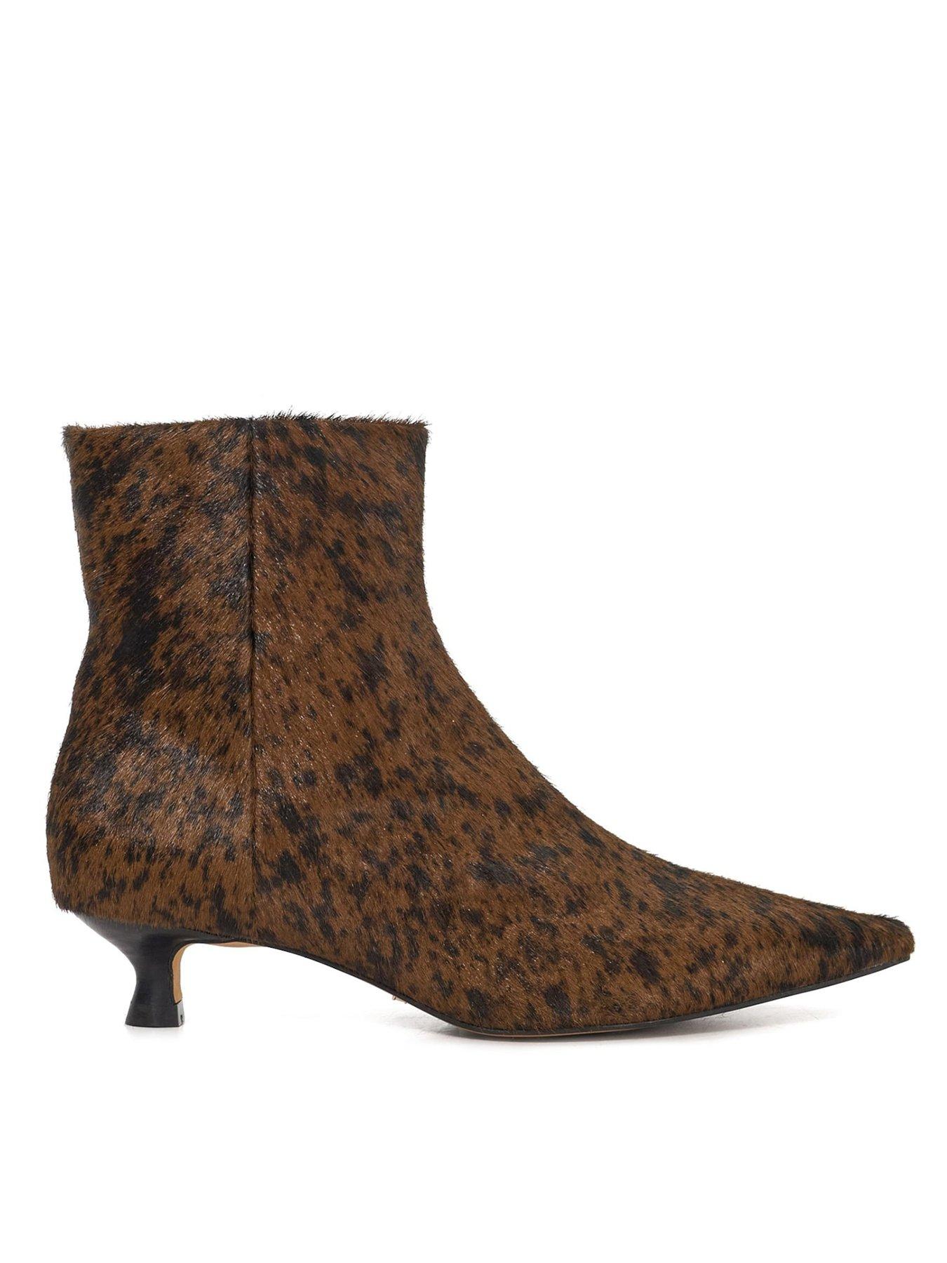 Image 1 of 6 of Dune London Odore Leather Kitten Heel Ankle Boot - Tan