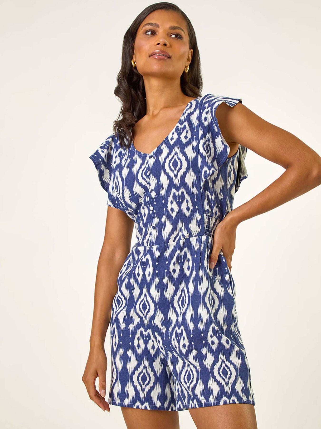 roman-aztec-print-linen-v-neck-playsuit-navyback