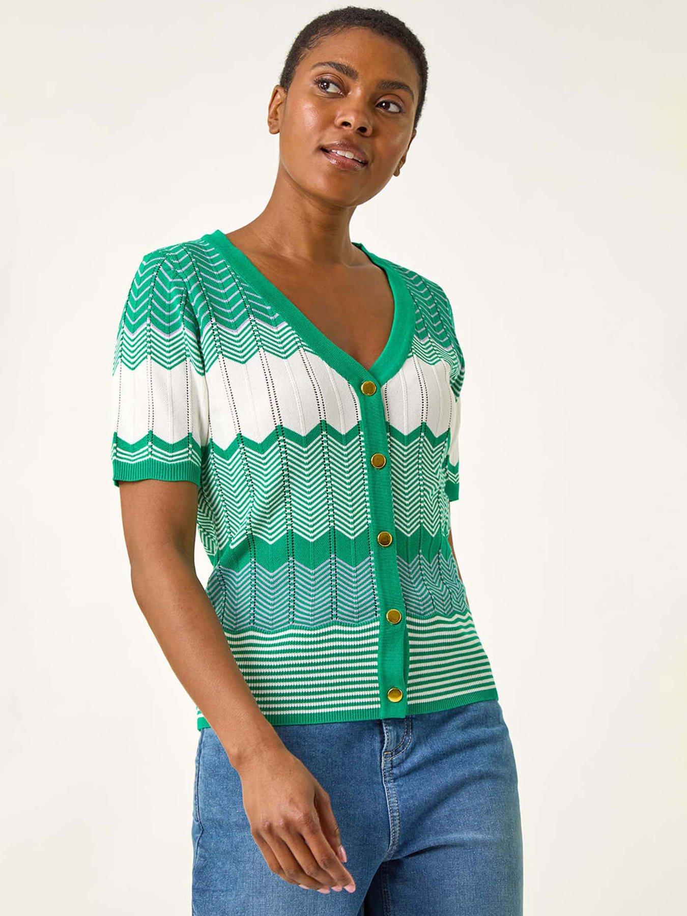Image 1 of 5 of Roman Wave Stitch Button Knit Jumper - Green
