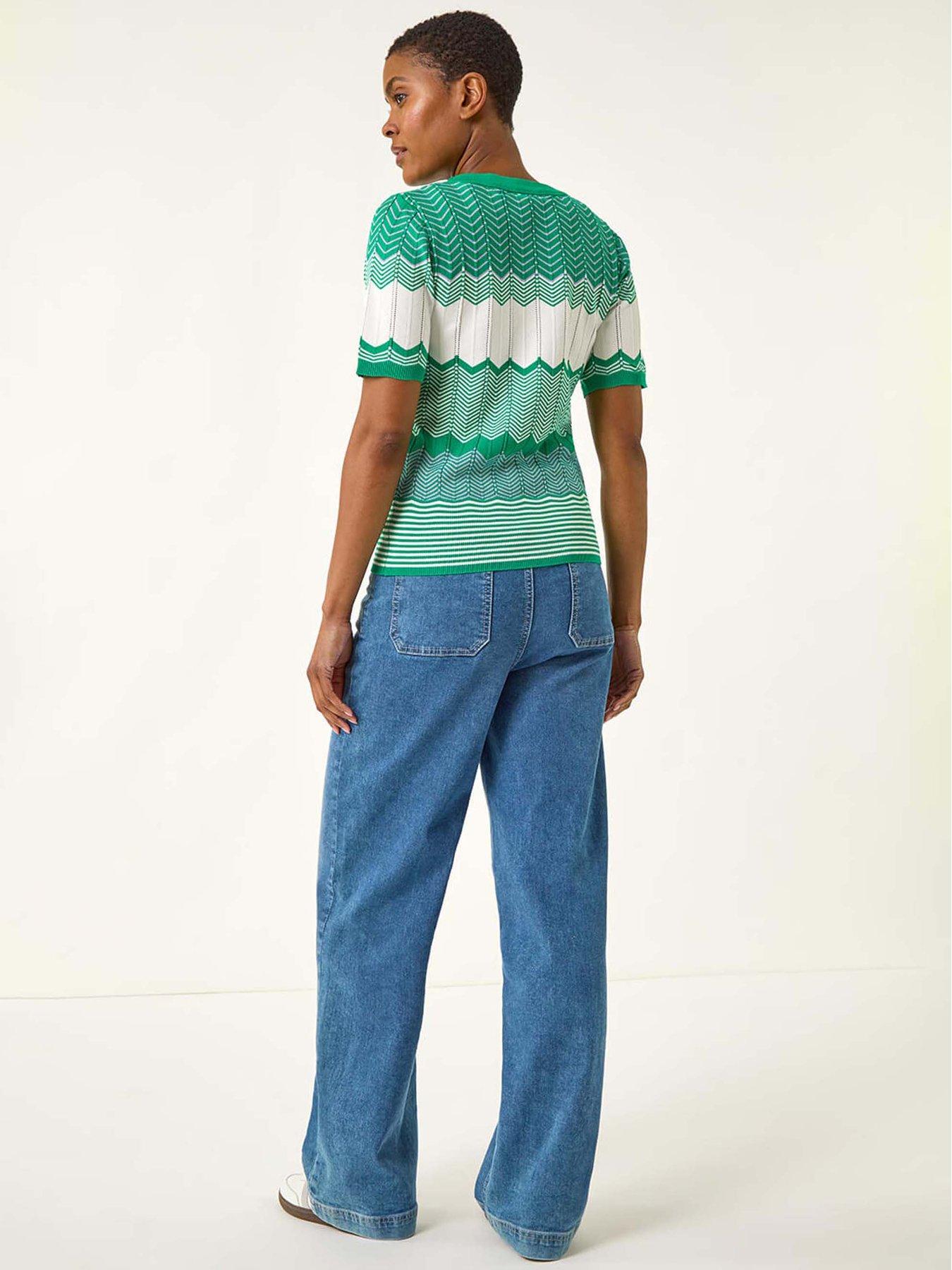 Image 2 of 5 of Roman Wave Stitch Button Knit Jumper - Green