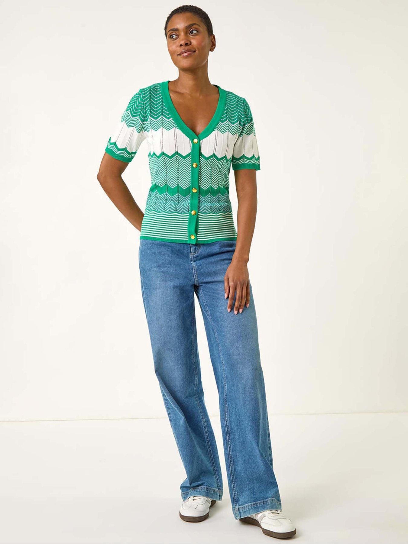 Image 3 of 5 of Roman Wave Stitch Button Knit Jumper - Green