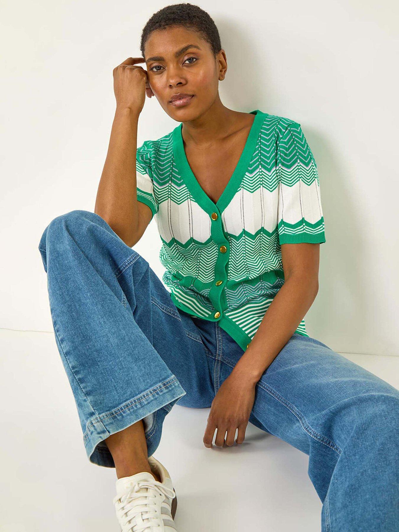Image 4 of 5 of Roman Wave Stitch Button Knit Jumper - Green