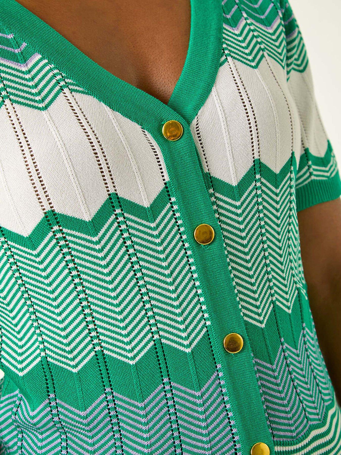 Image 5 of 5 of Roman Wave Stitch Button Knit Jumper - Green