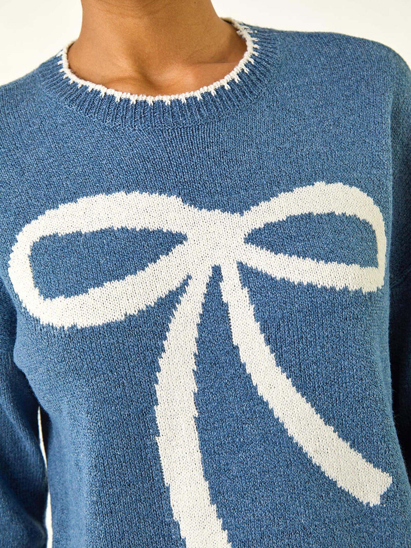 roman-contrast-stitch-bow-knit-jumper-bluedetail