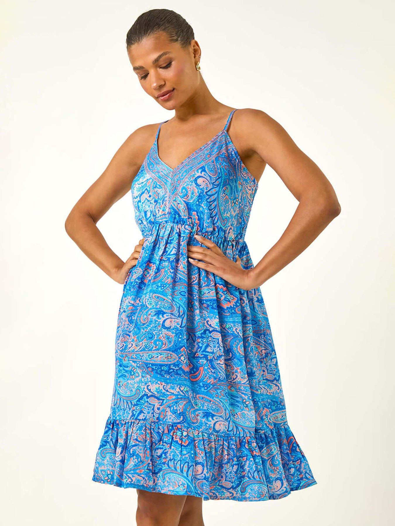roman-paisley-print-strap-frill-dress-blueoutfit