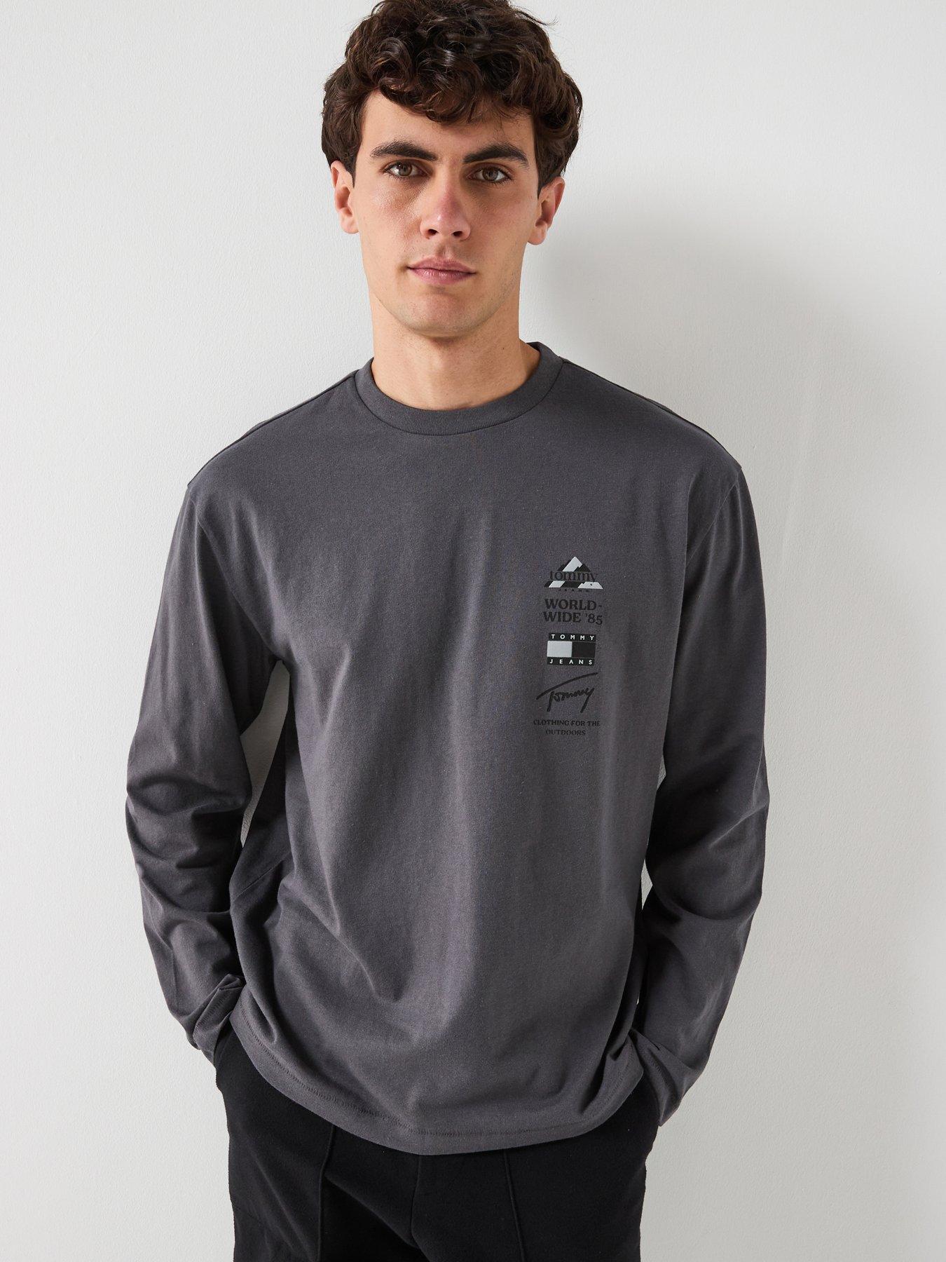 Image 1 of 6 of Tommy Jeans Relaxed Fit Peaks Backprint Long Sleeve T-Shirt - Black