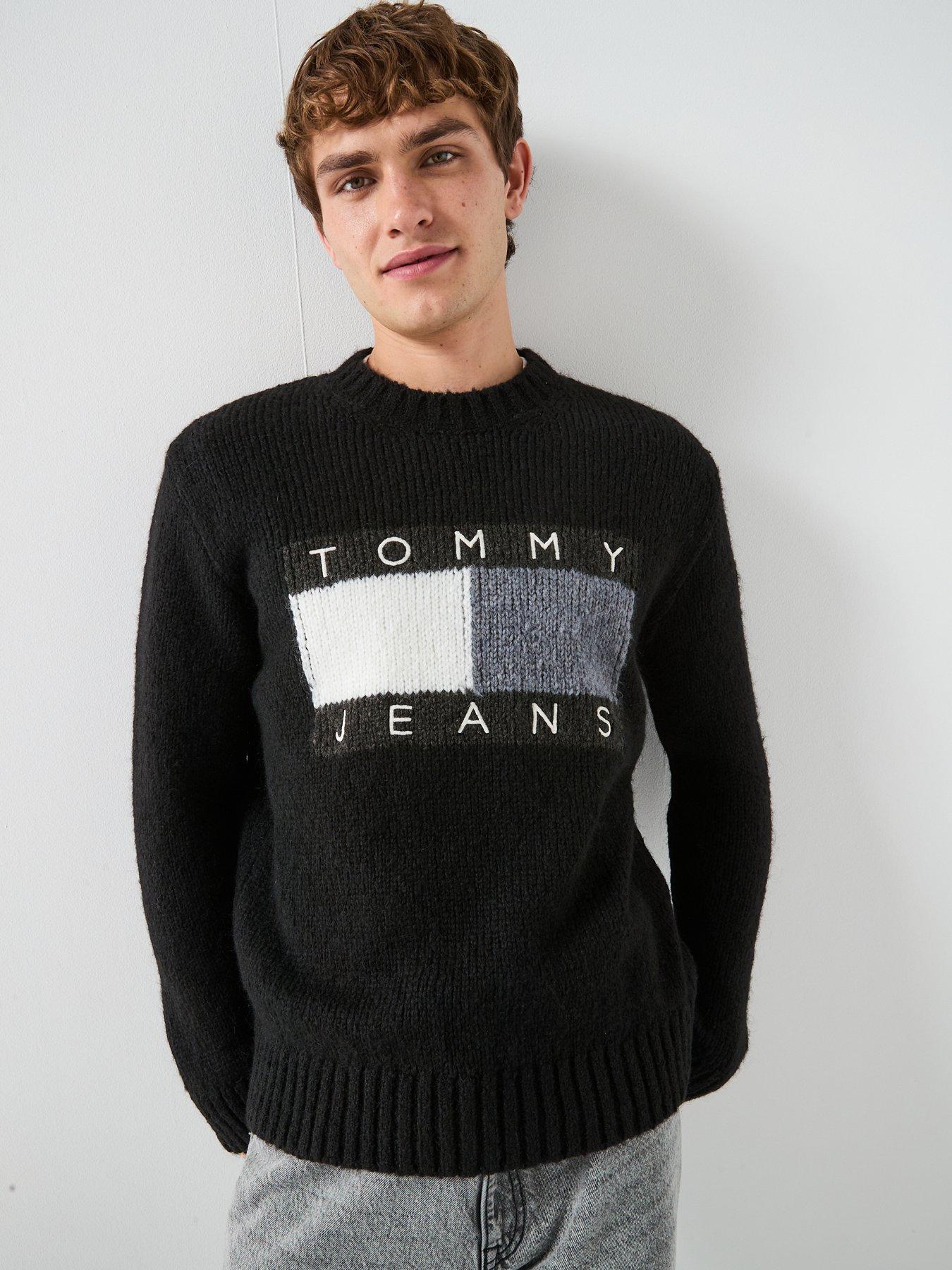 Image 1 of 6 of Tommy Jeans Tommy Jeans Regular Fit Flag Bearer Knitted Jumper - Black