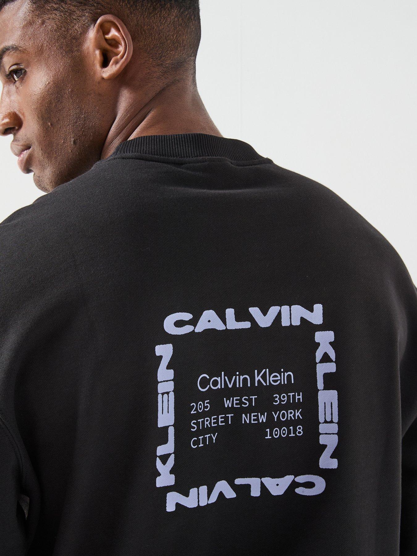 Image 4 of 6 of Calvin Klein Jeans Terry Box Graphic Crew Sweatshirt - Black