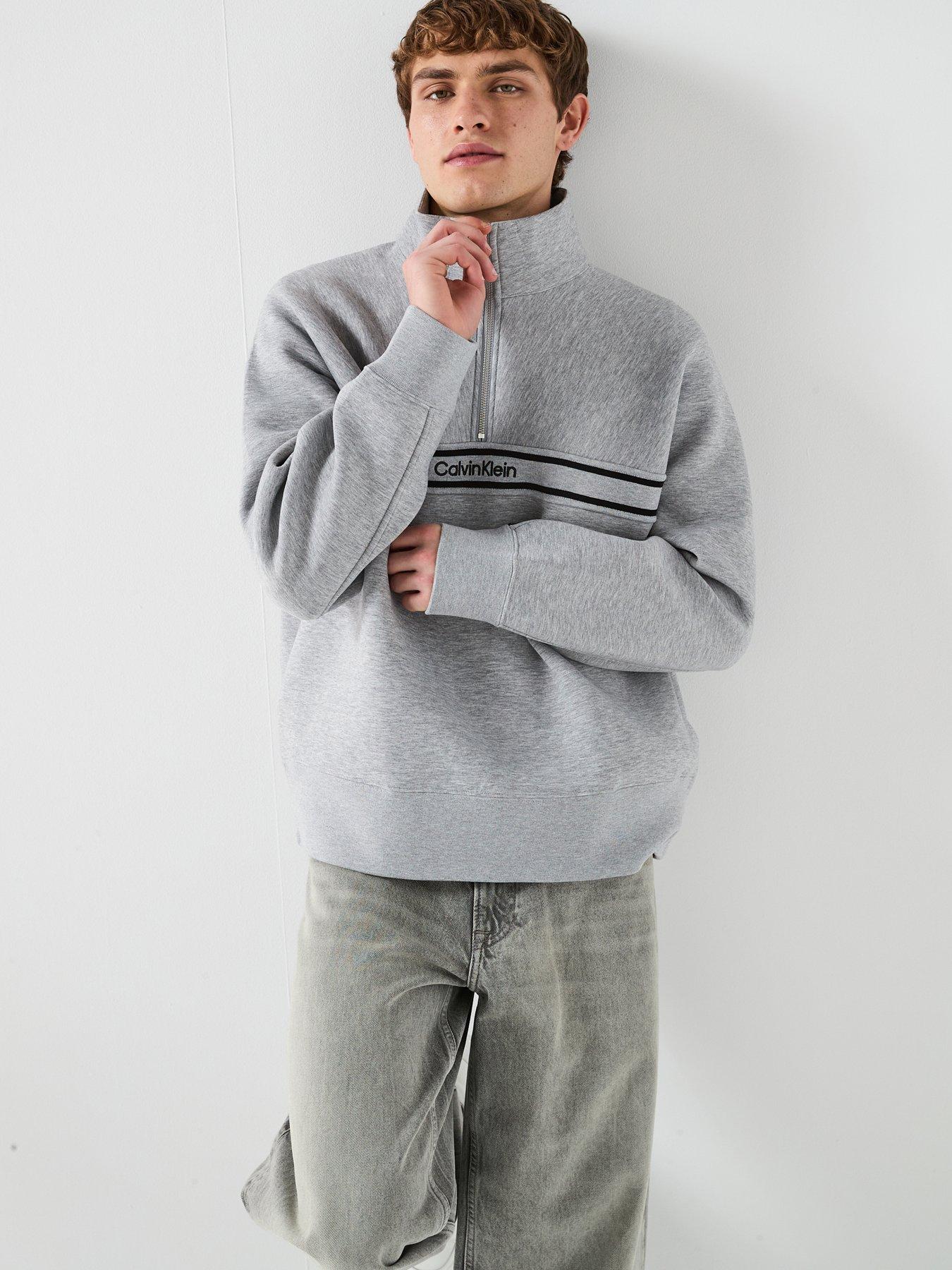 Calvin Klein Jeans Cotton Spacer Stripe Rib 1/4 Zip Sweater - Grey