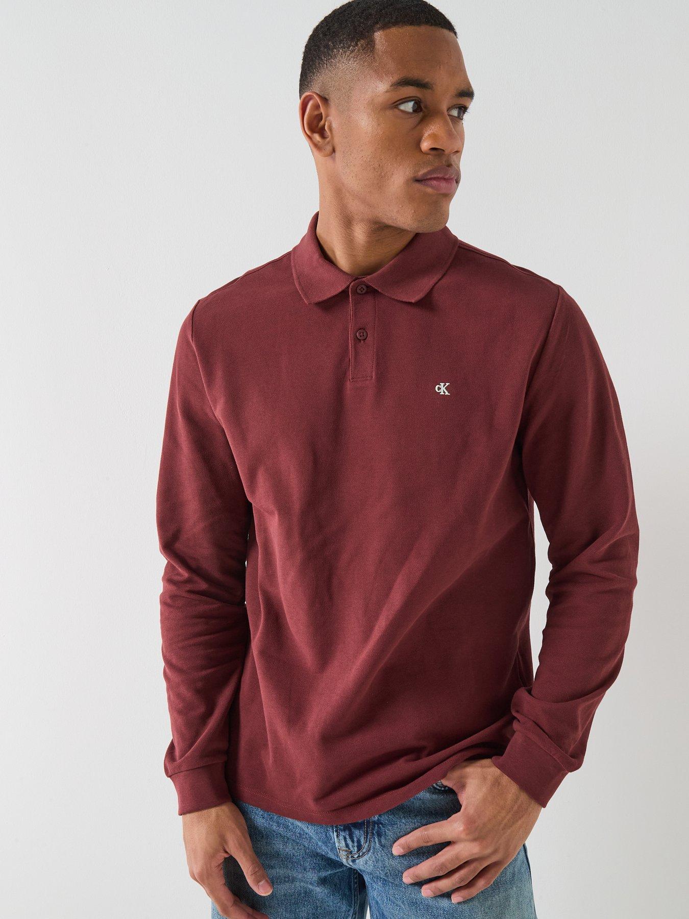 Calvin Klein Jeans Casual Pique Long Sleeve Polo Shirt - Red