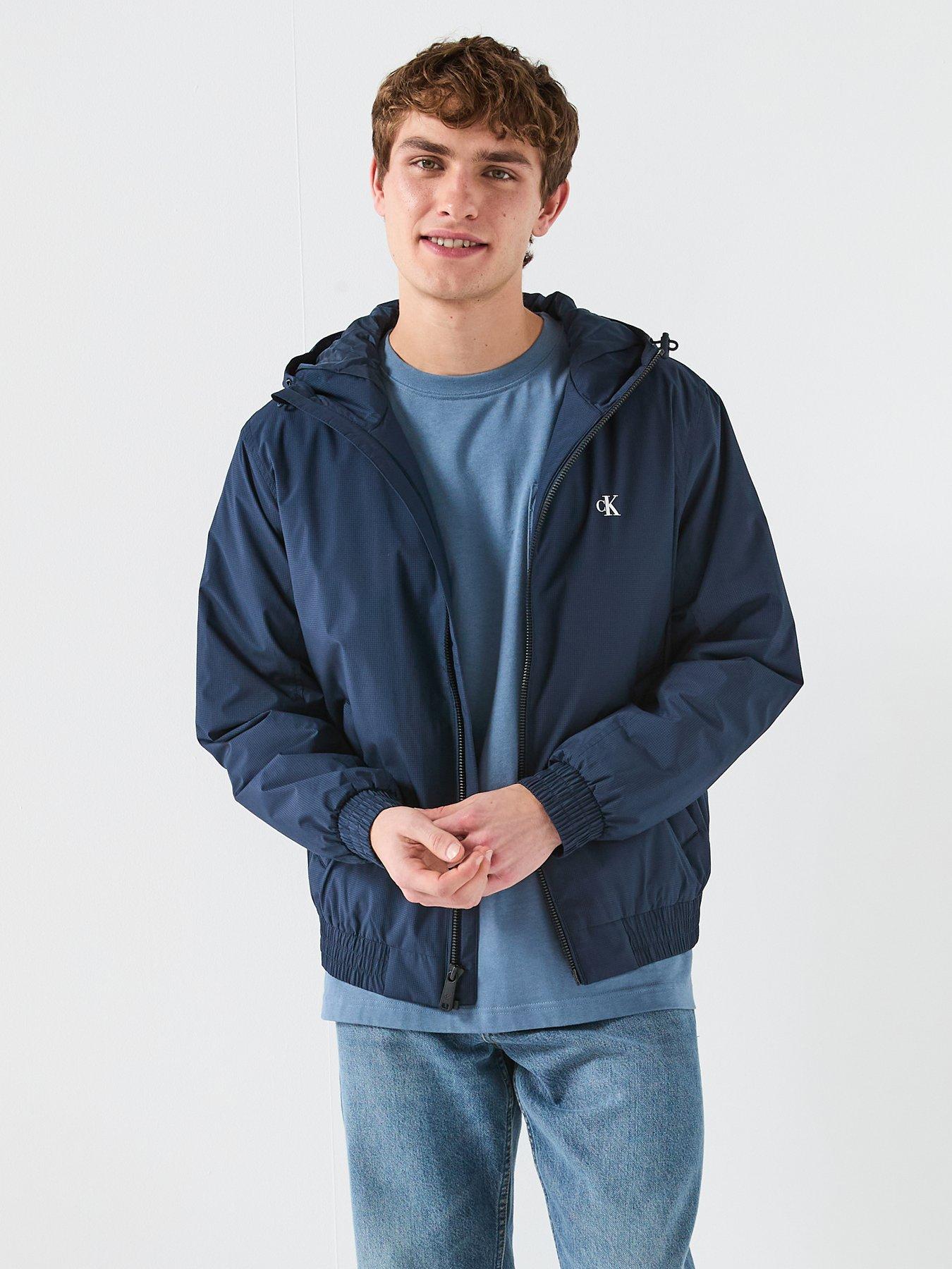 Image 1 of 6 of Calvin Klein Jeans Hooded Ripstop Harrington Jacket - Navy