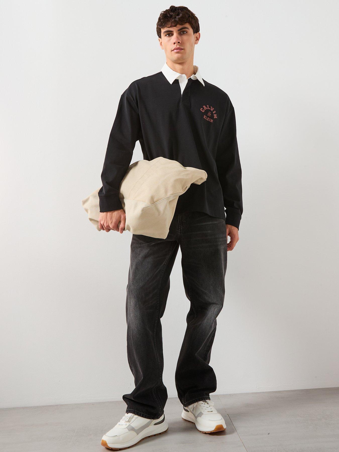 Image 3 of 6 of Calvin Klein Jeans Long Sleeve Rugby Polo Shirt - Black