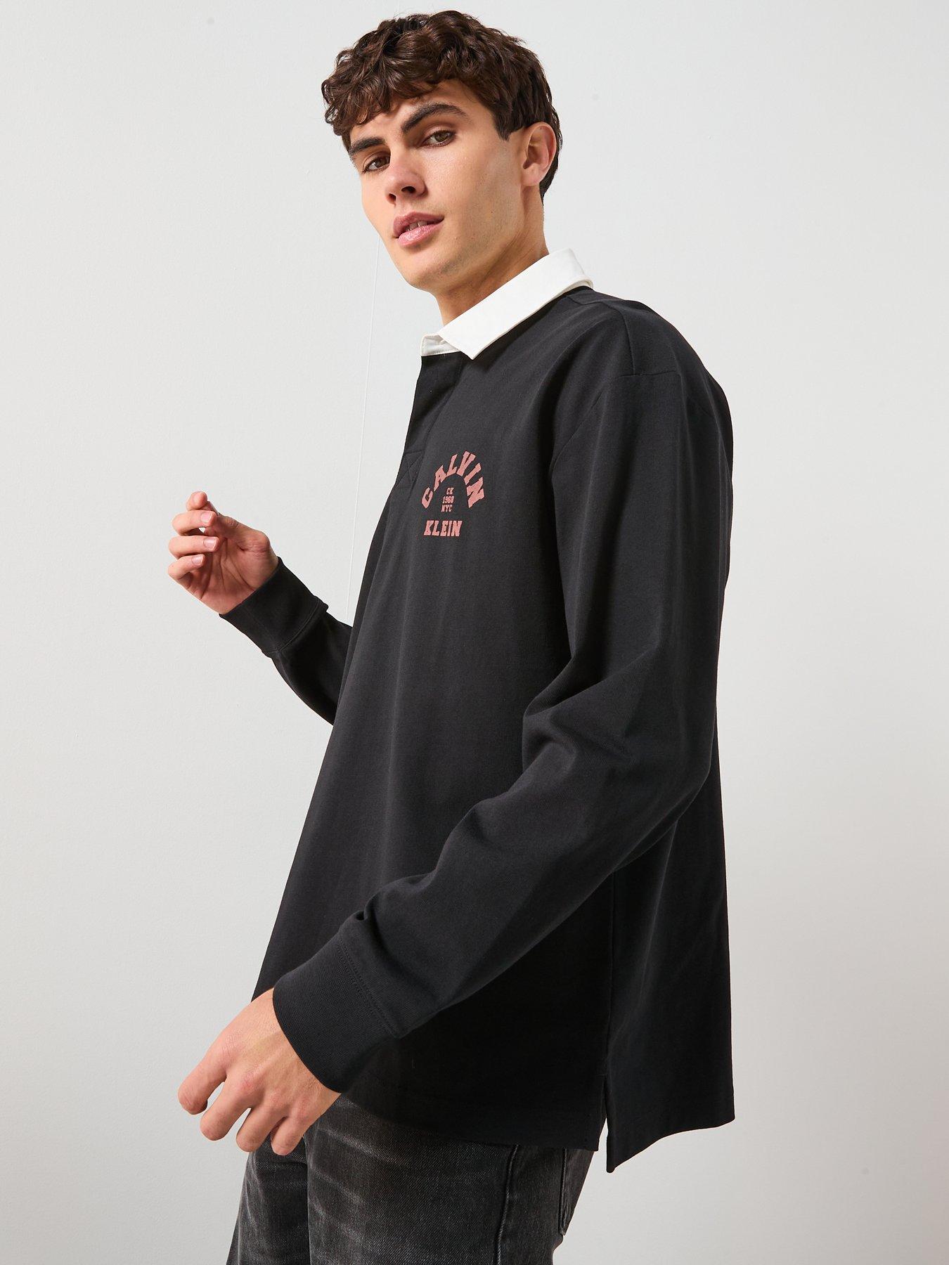 Image 4 of 6 of Calvin Klein Jeans Long Sleeve Rugby Polo Shirt - Black