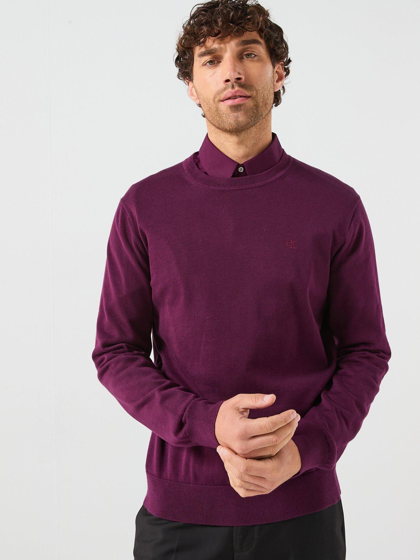 Calvin Klein Supima Cotton Crew Neck Knitted Jumper - Purple