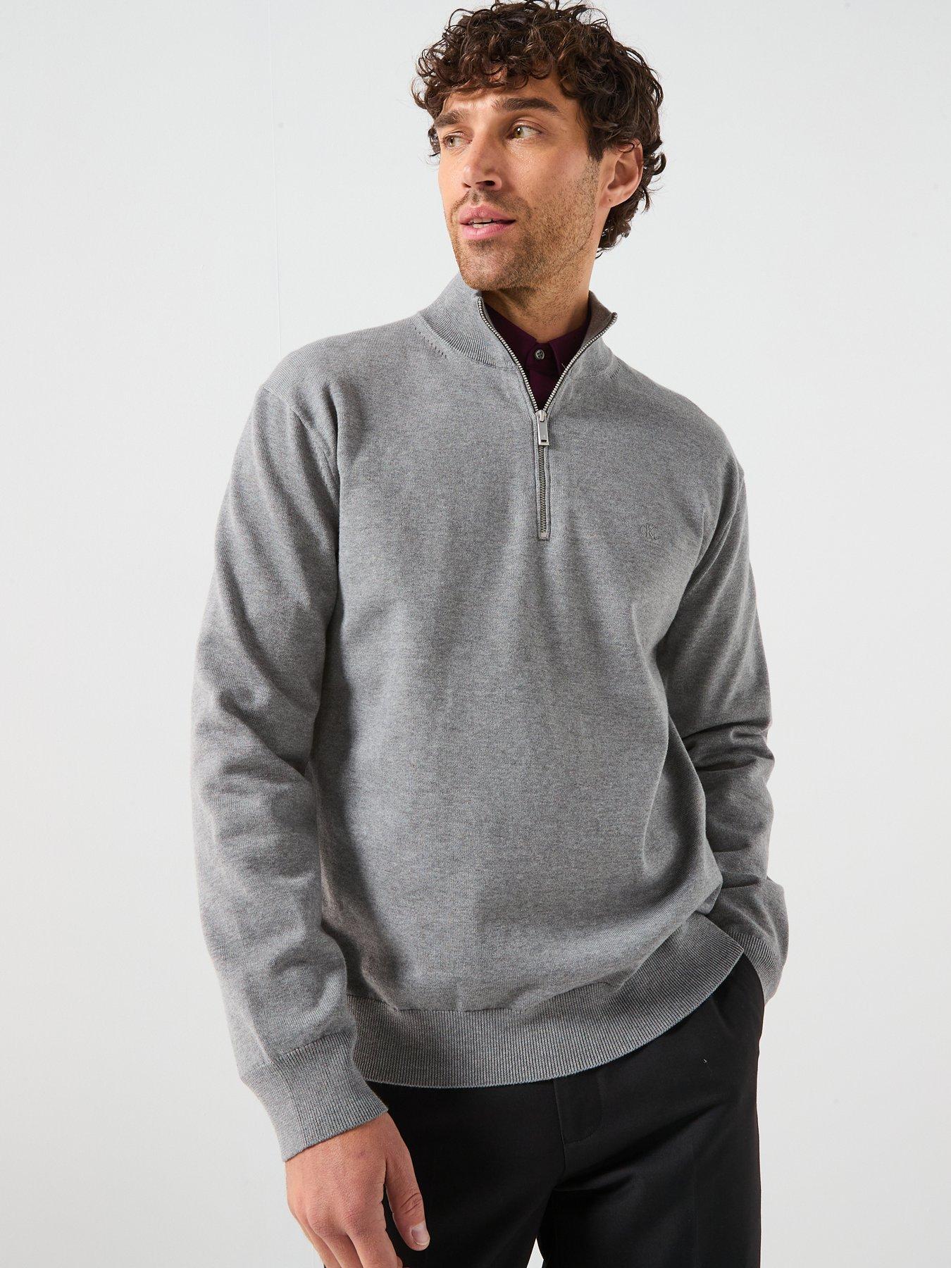 Image 1 of 5 of Calvin Klein Supima 1/4 Zip Knitted Jumper - Grey