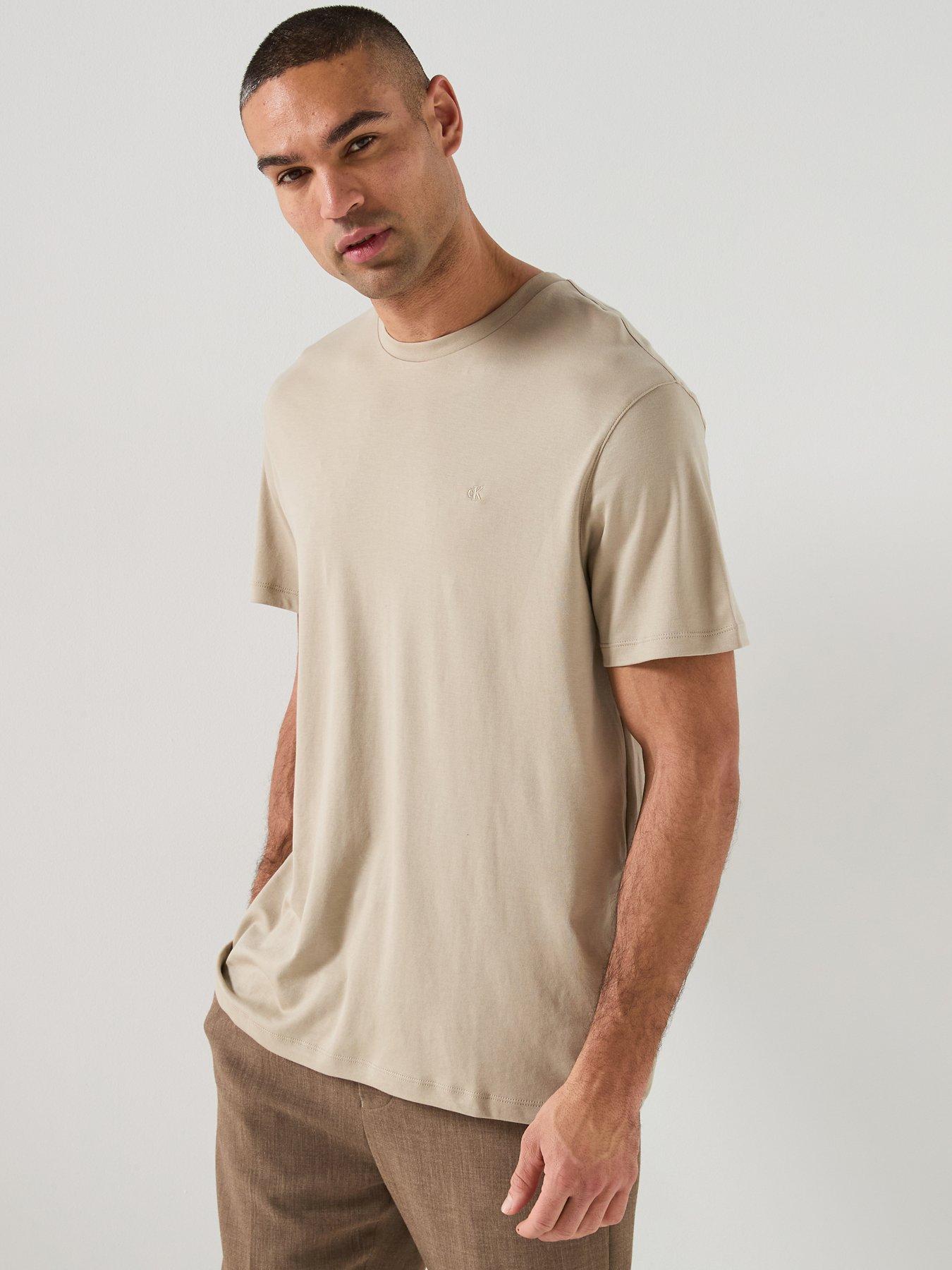 Calvin Klein Supima Chest Embroidered Logo T-Shirt - Beige