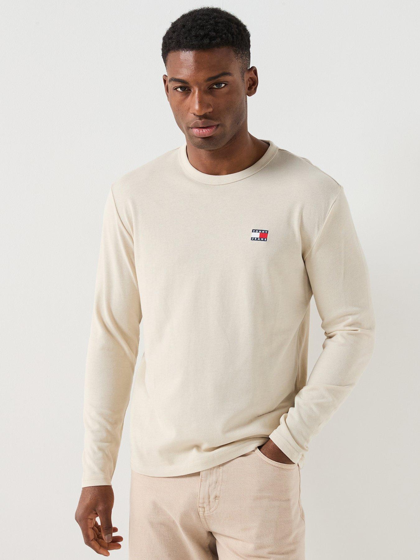 Image 1 of 5 of Tommy Jeans Regular Fit Badge Long Sleeve T-Shirt - White