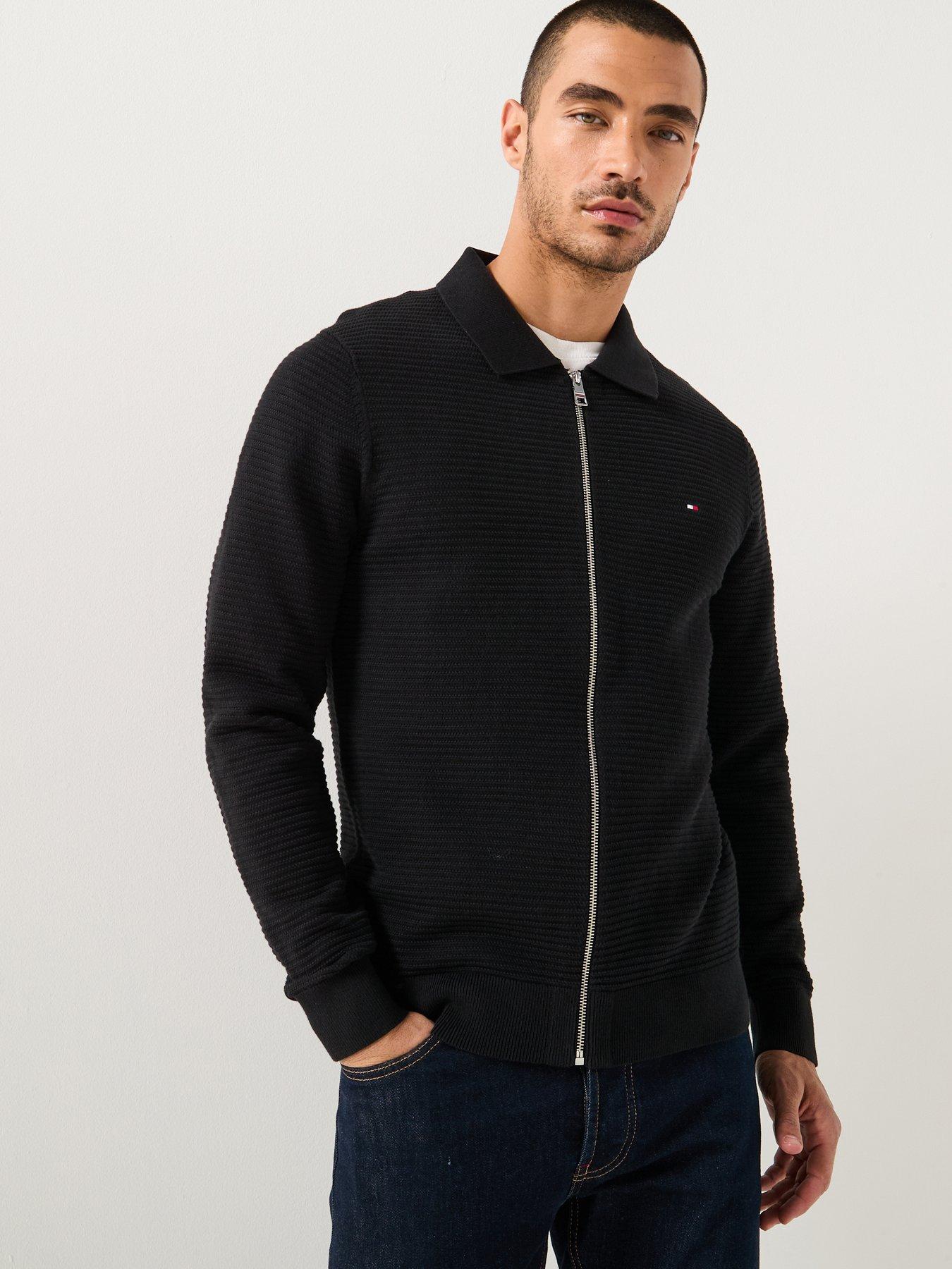 Tommy Hilfiger Structure Zip Thru Knitted Jumper - Black