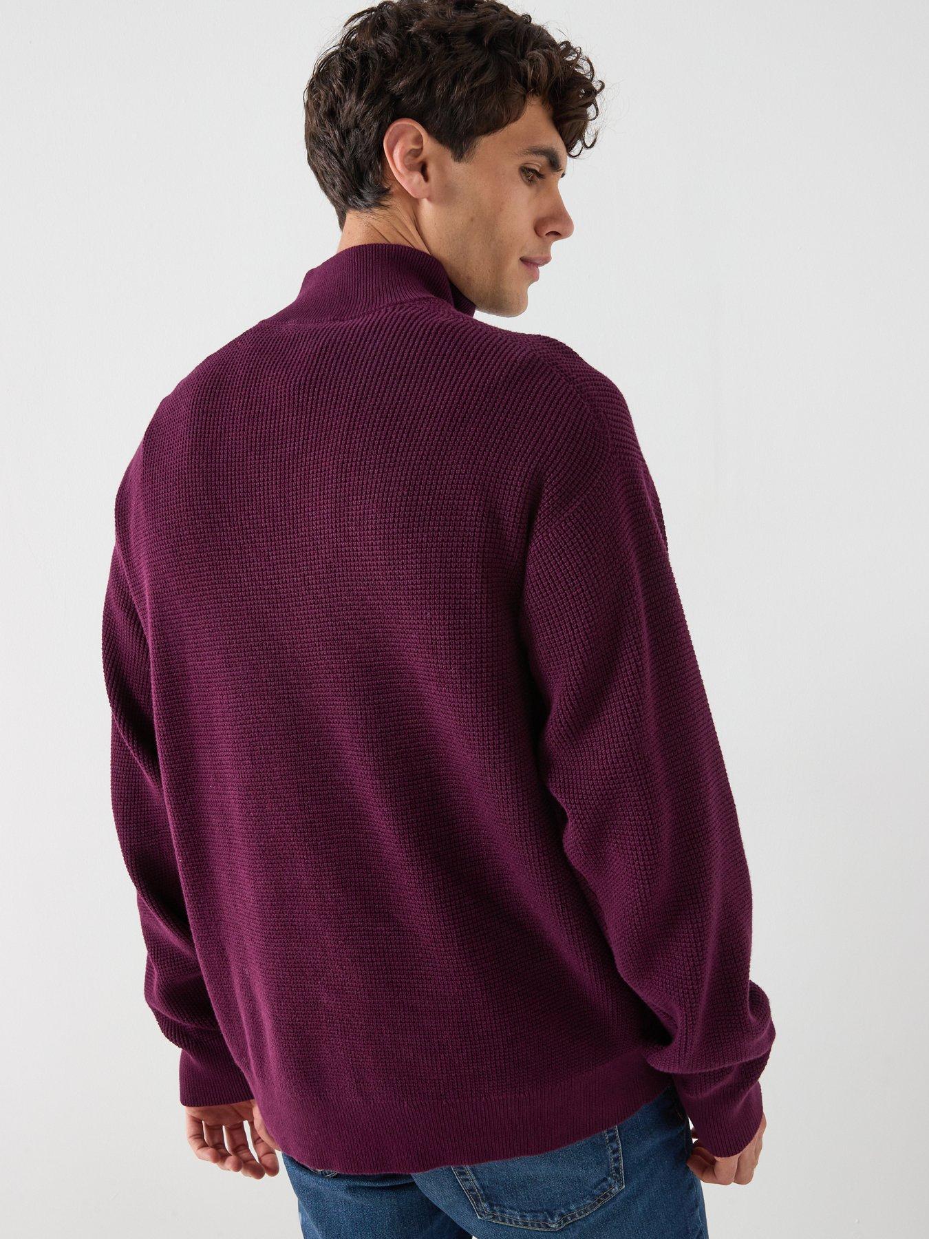 calvin-klein-jeans-cotton-waffle-14-zip-knitted-jumper-purplestillFront