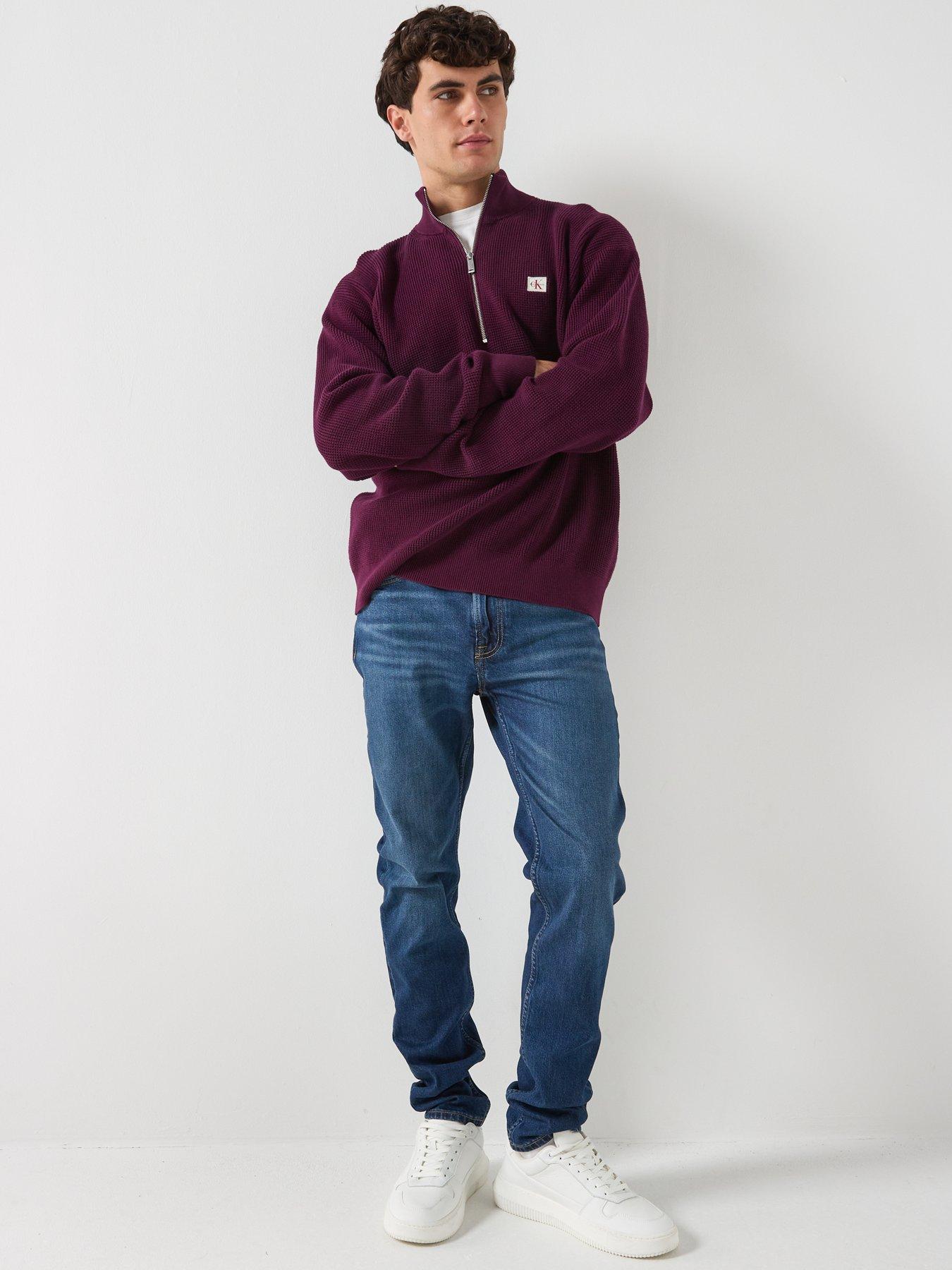 calvin-klein-jeans-cotton-waffle-14-zip-knitted-jumper-purpleback
